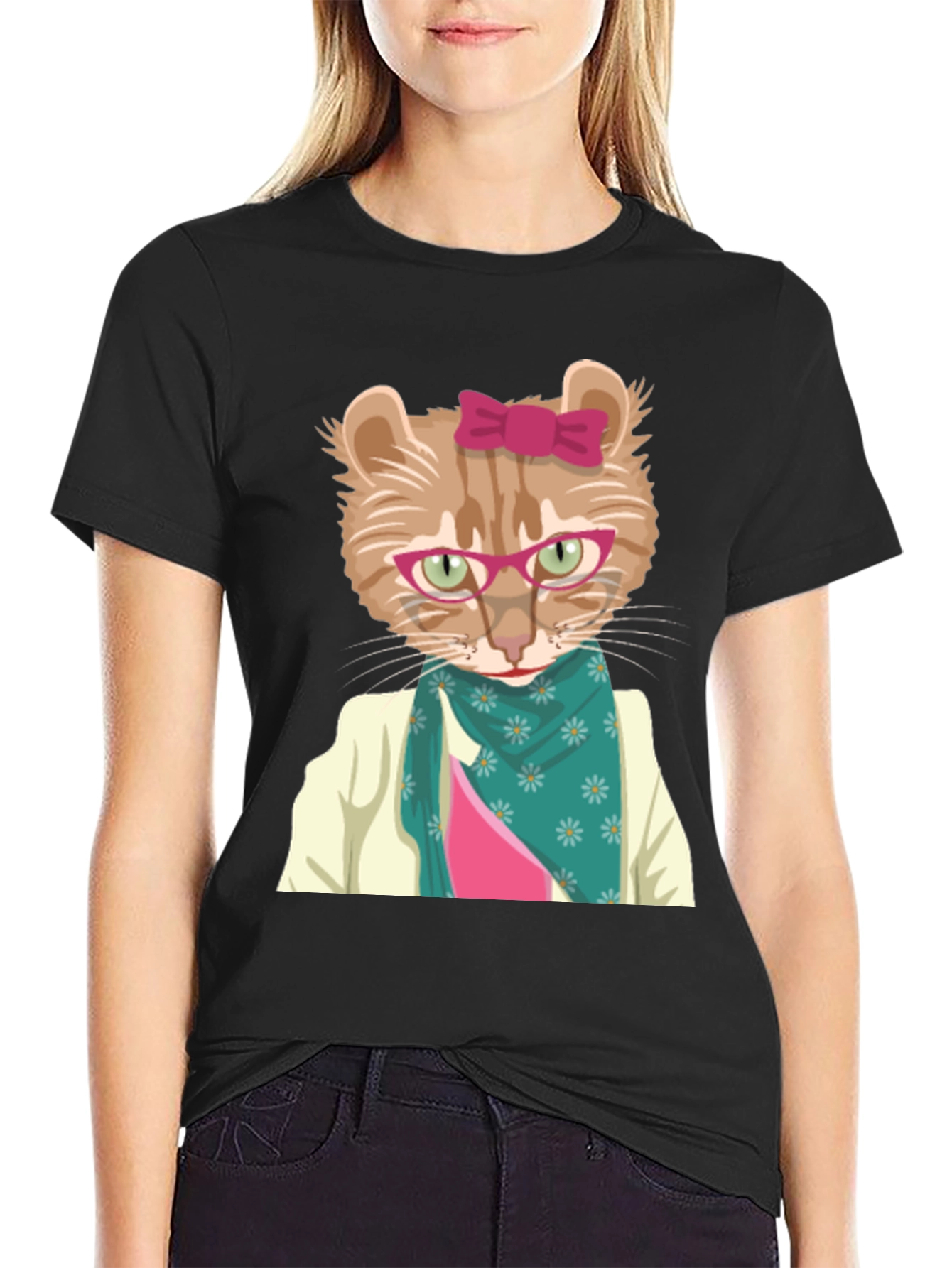 Funny Cat T-Shirt with Glasses and Scarf