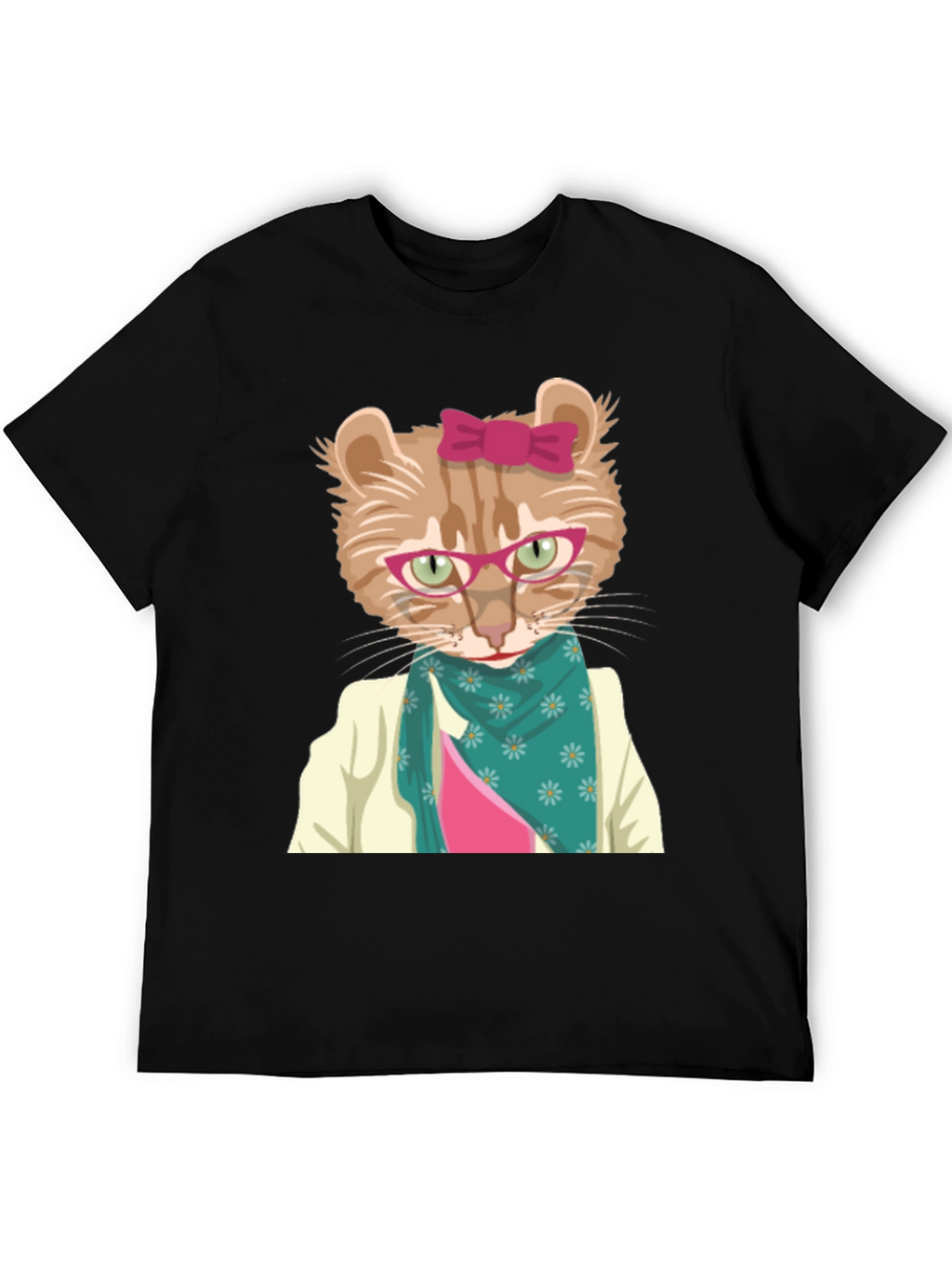 Funny Cat T-Shirt with Glasses and Scarf