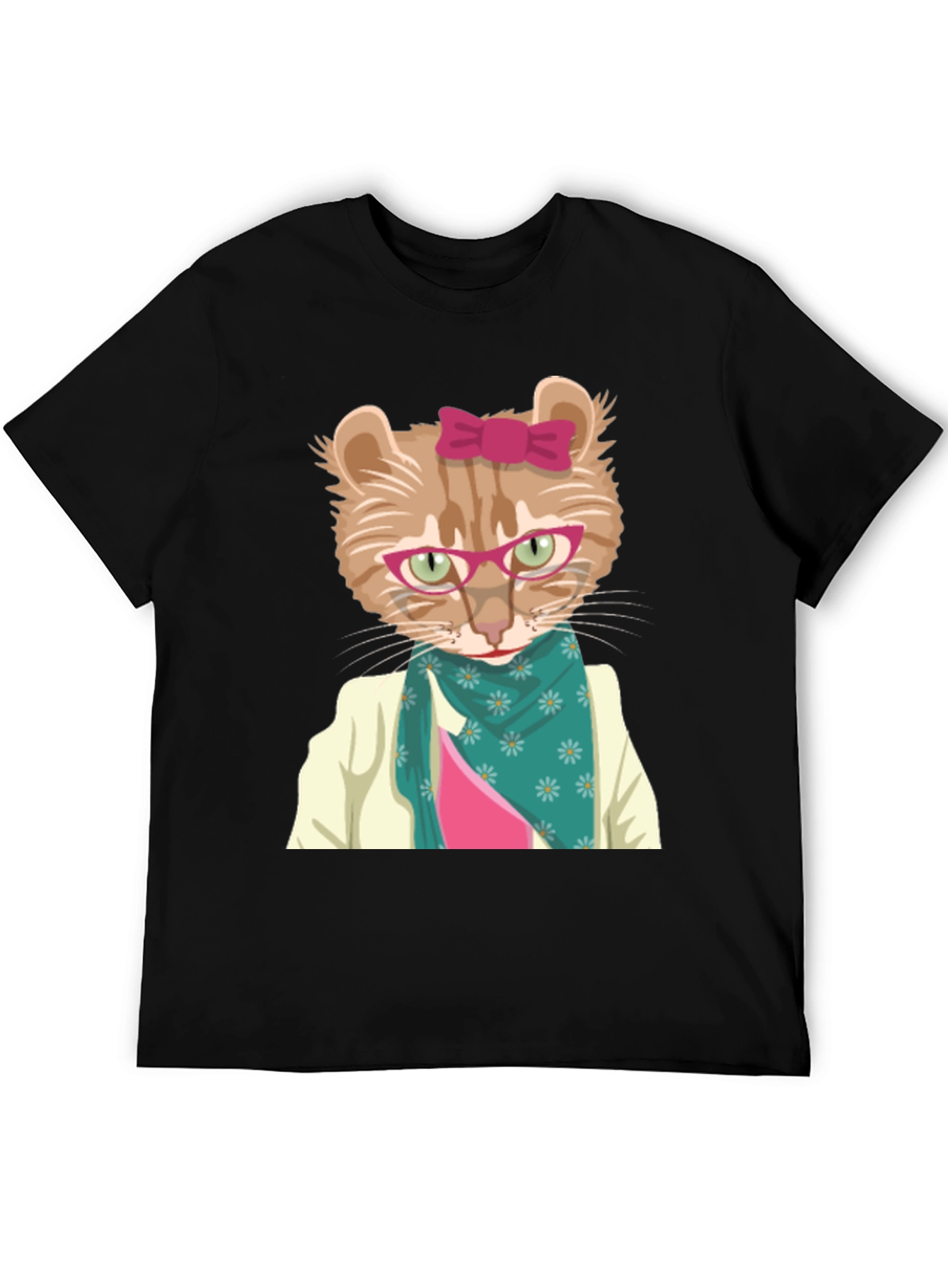 Funny Cat T-Shirt with Glasses and Scarf