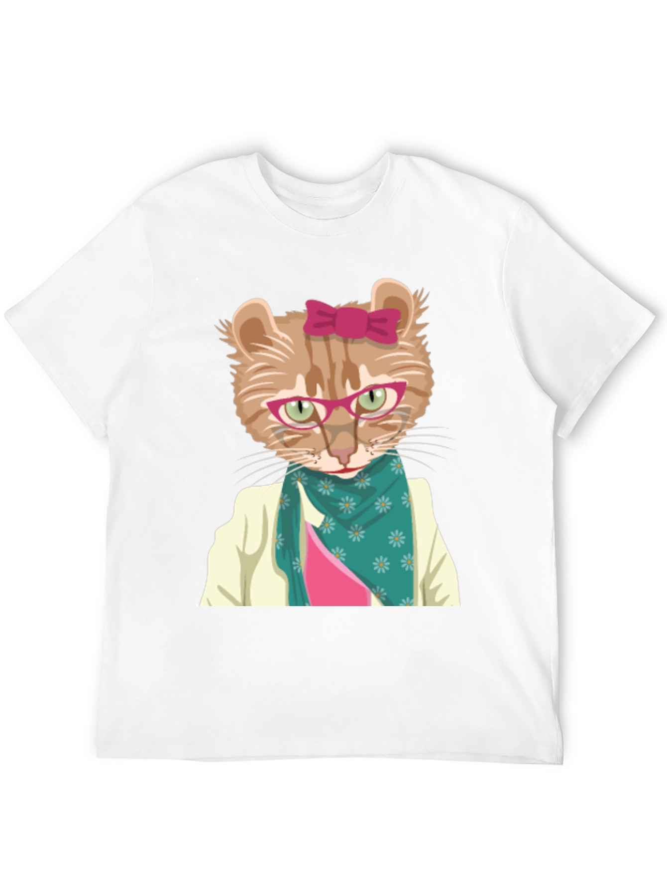 Funny Cat T-Shirt with Glasses and Scarf