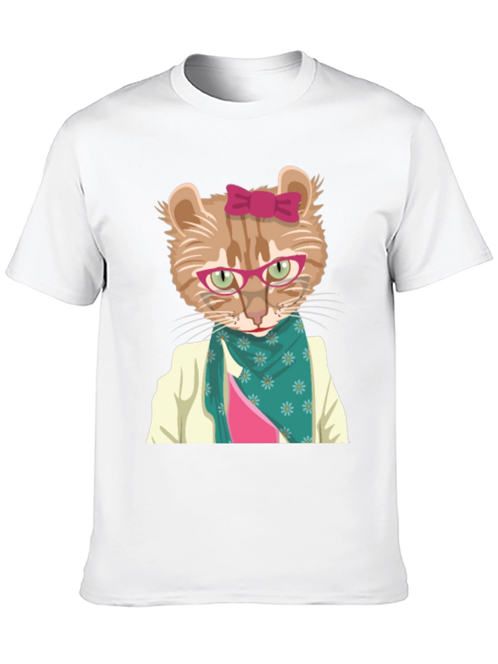 Funny Cat T-Shirt with Glasses and Scarf