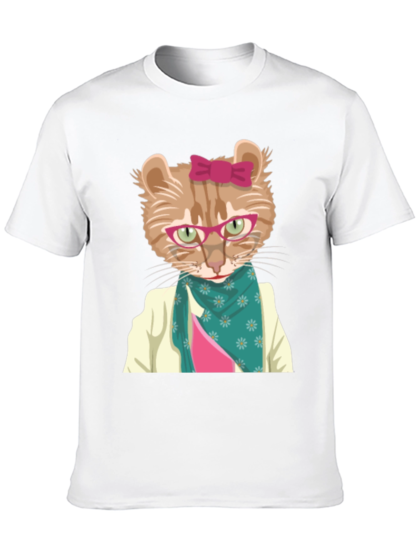 Funny Cat T-Shirt with Glasses and Scarf