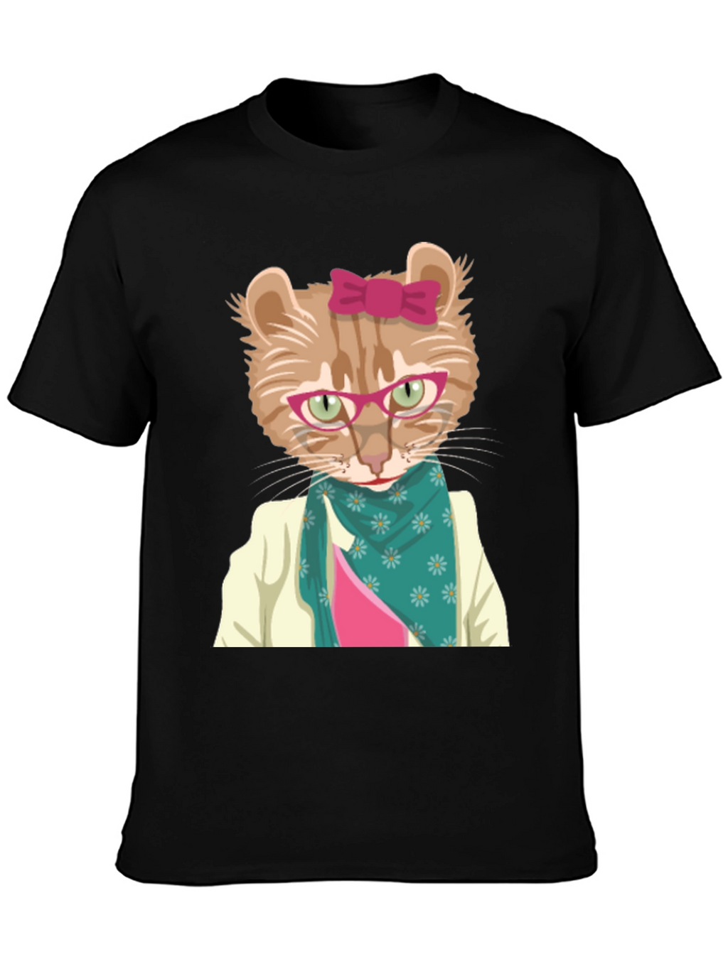 Funny Cat T-Shirt with Glasses and Scarf