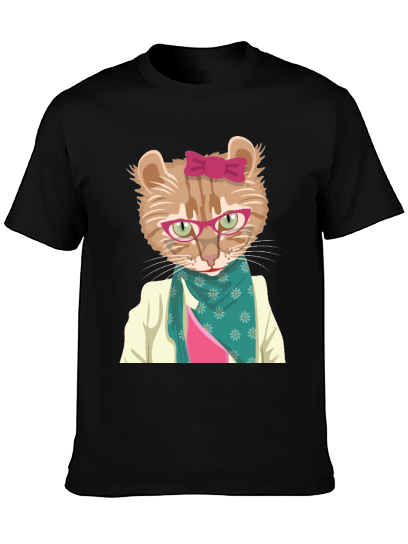 Funny Cat T-Shirt with Glasses and Scarf