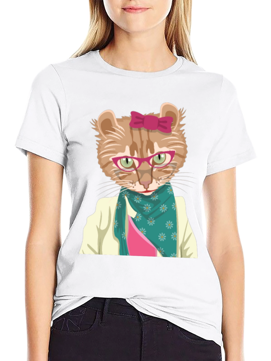 Funny Cat T-Shirt with Glasses and Scarf