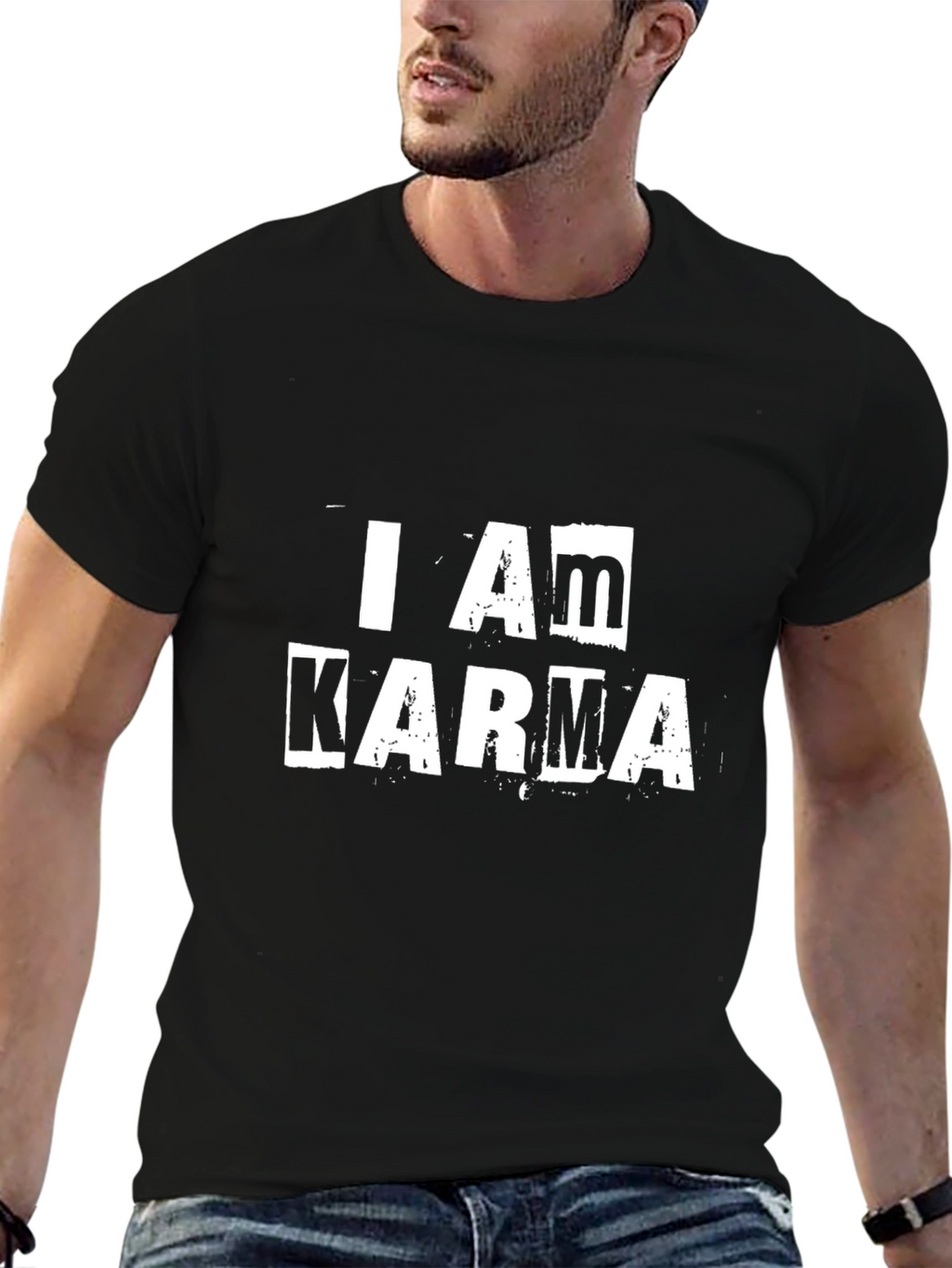 I Am Karma Graphic Print Black T-Shirt