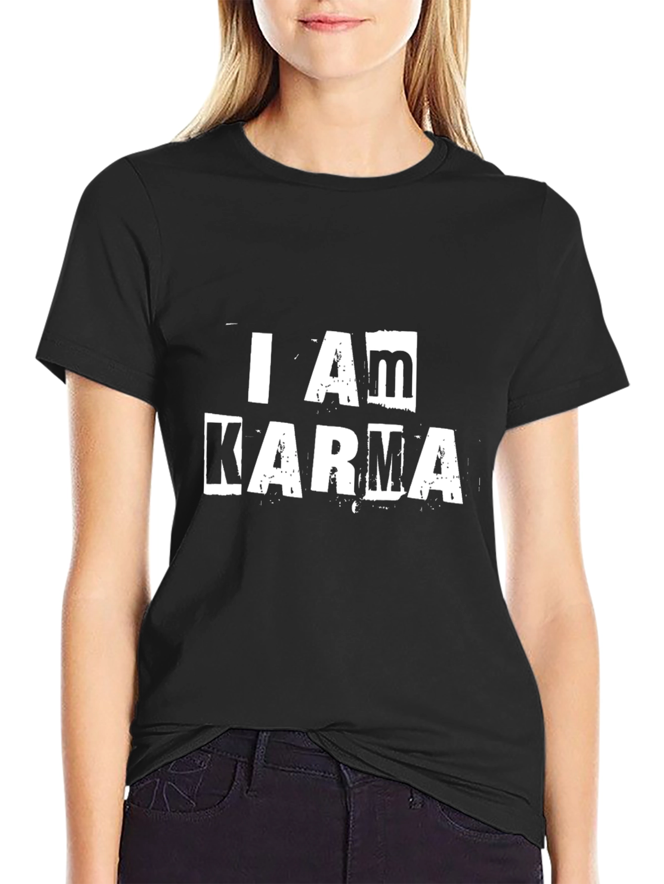 I Am Karma Graphic Print Black T-Shirt