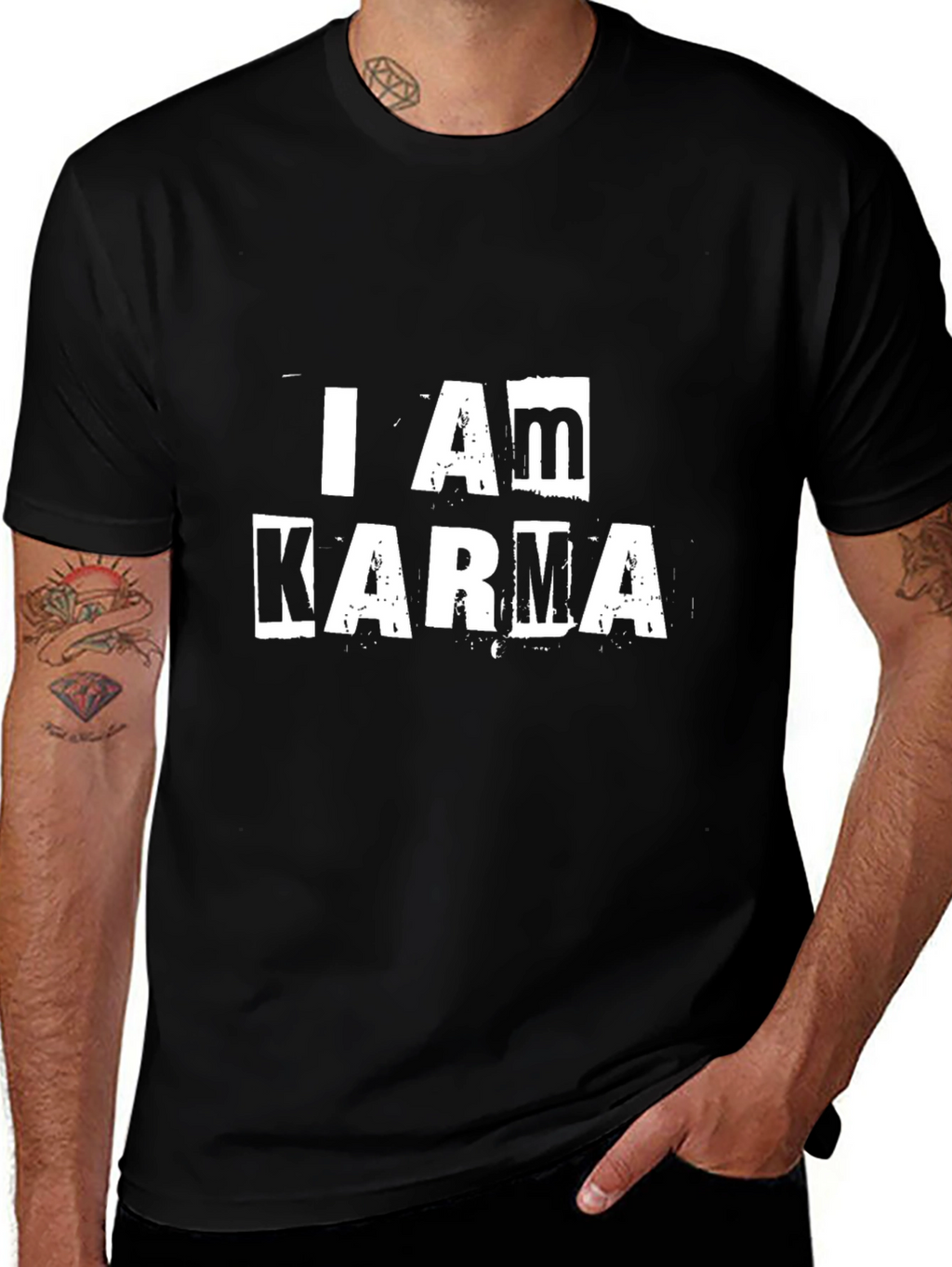 I Am Karma Graphic Print Black T-Shirt