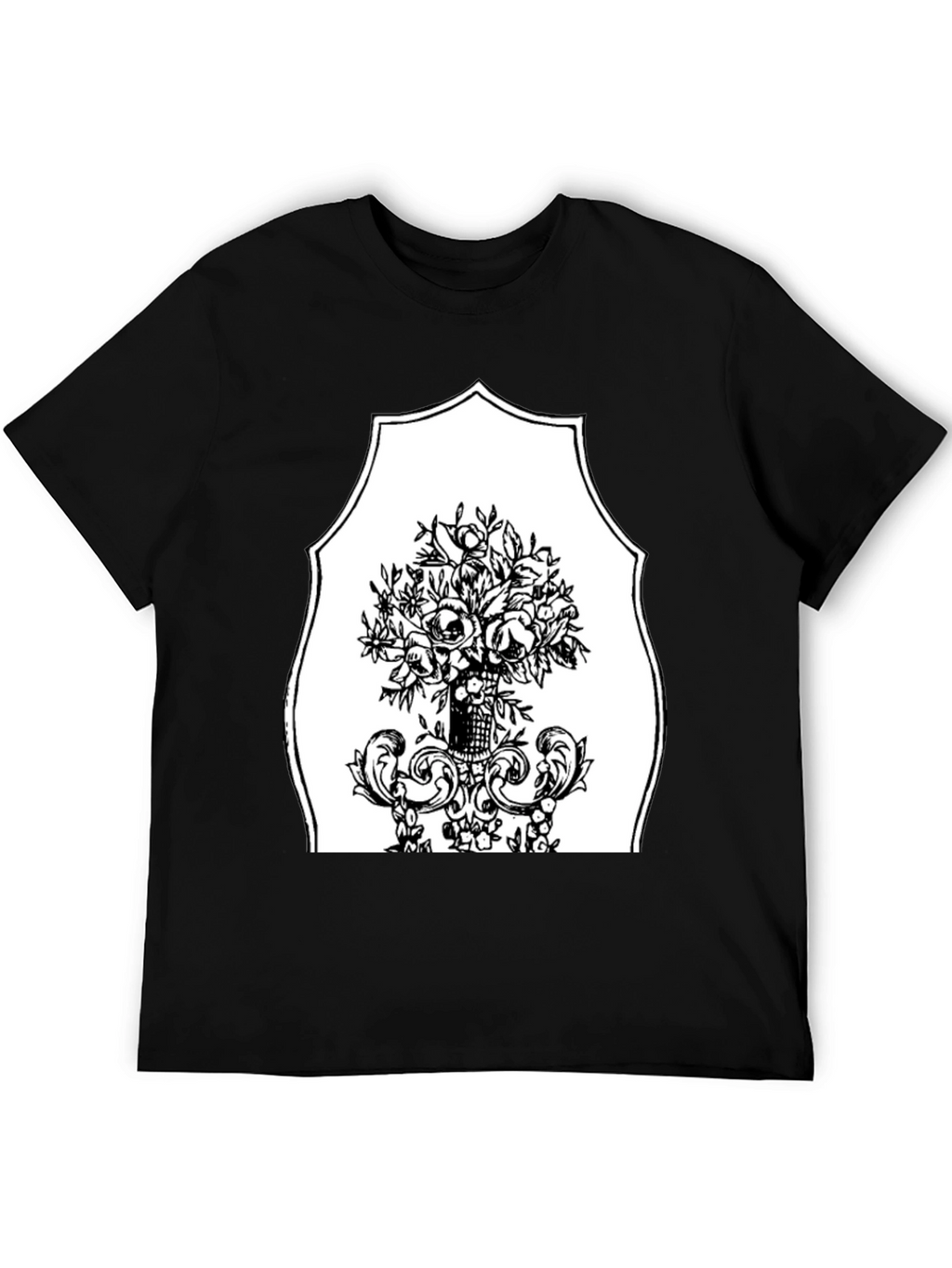 Black T-Shirt with Floral Bouquet Graphic