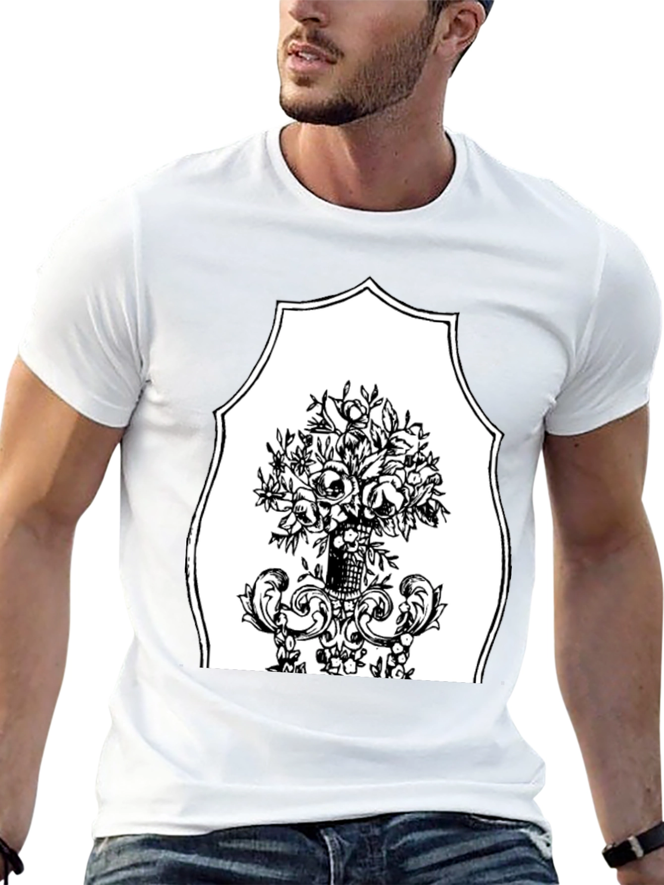 Black T-Shirt with Floral Bouquet Graphic