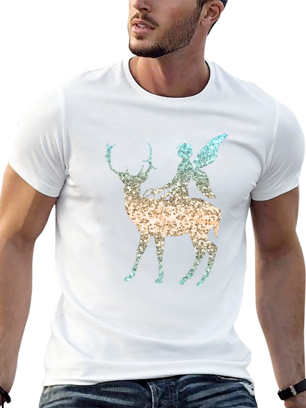 Fantasy Fairy Deer Graphic Tee - Black