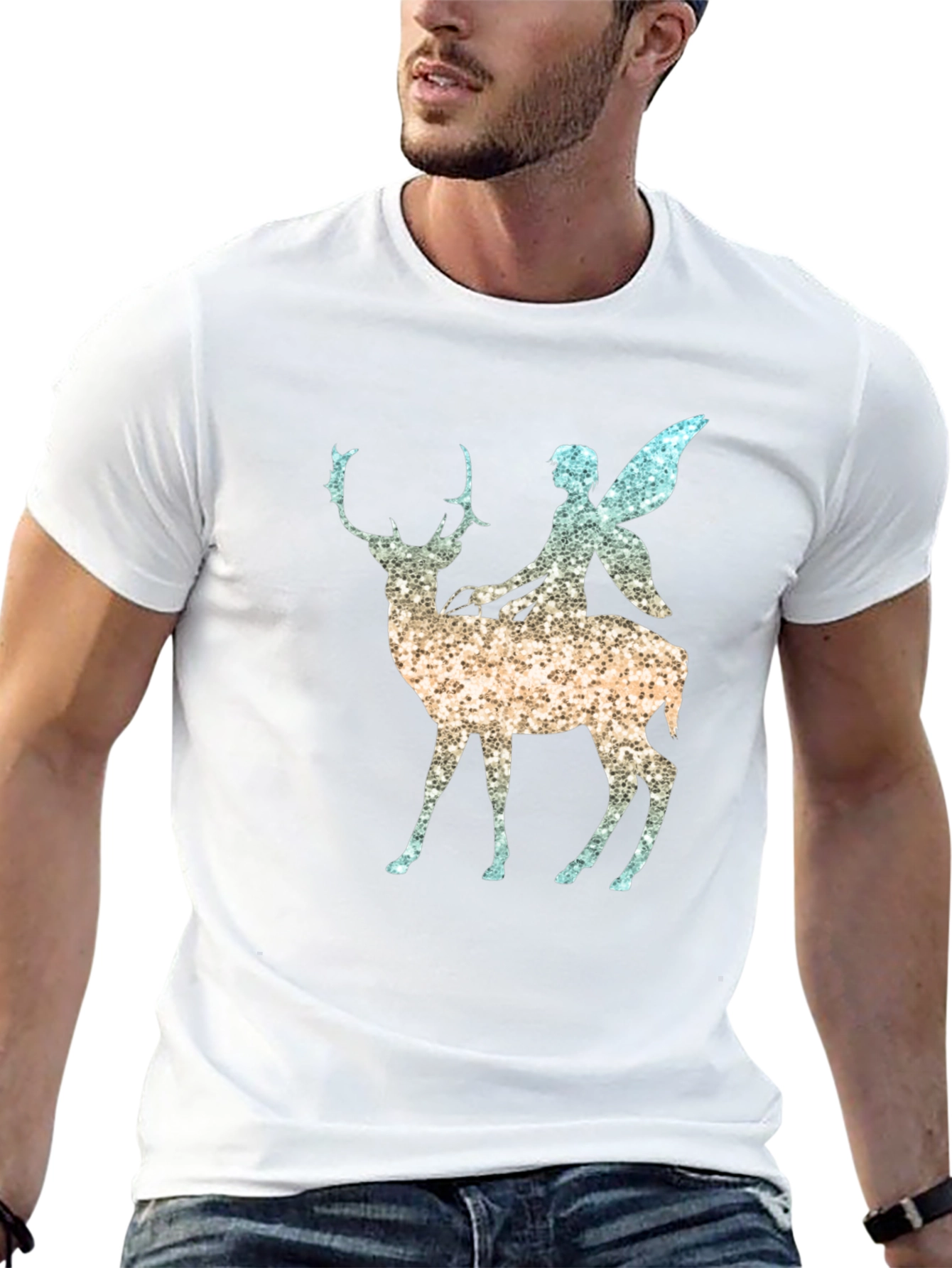 Fantasy Fairy Deer Graphic Tee - Black