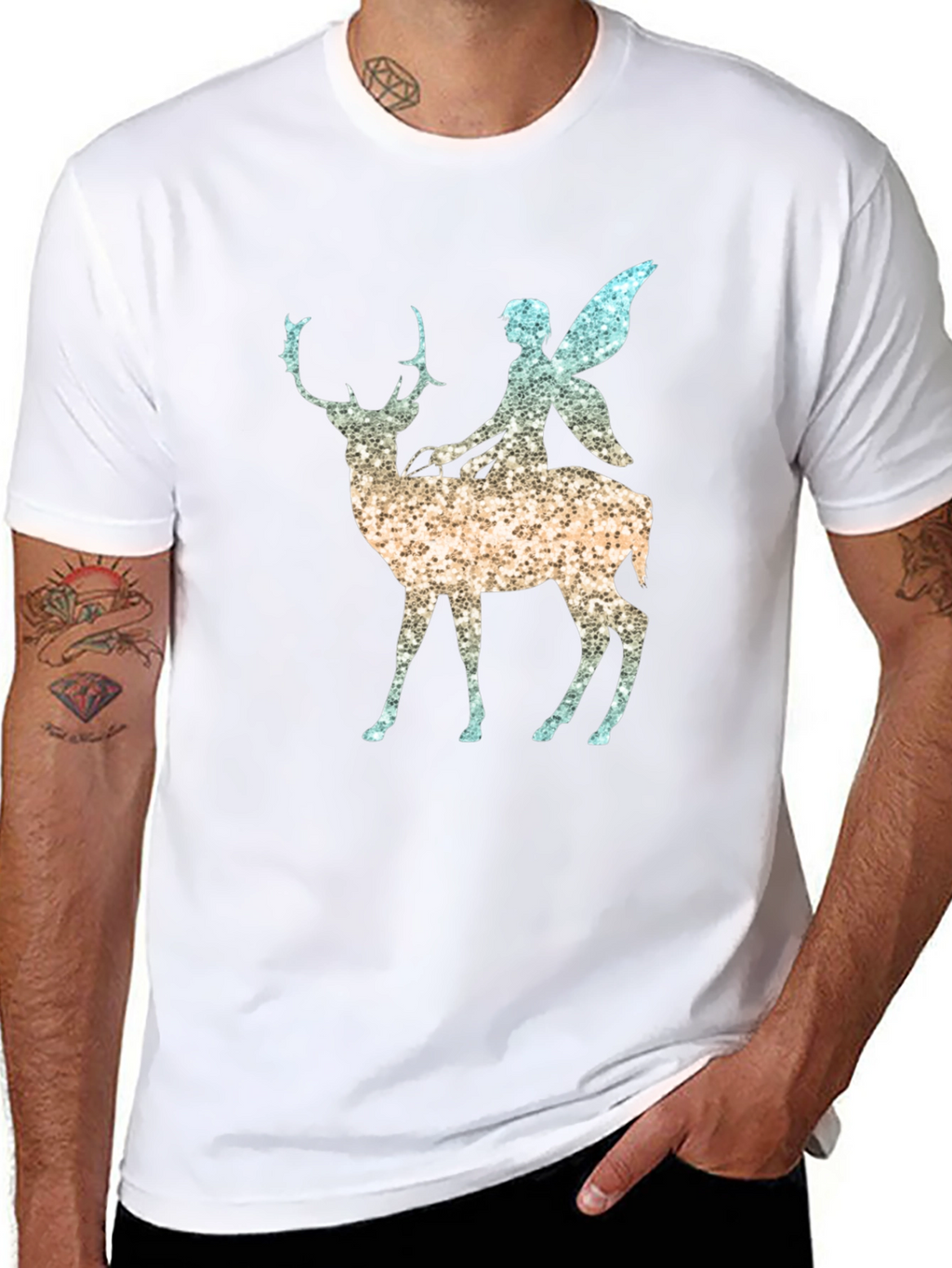 Fantasy Fairy Deer Graphic Tee - Black