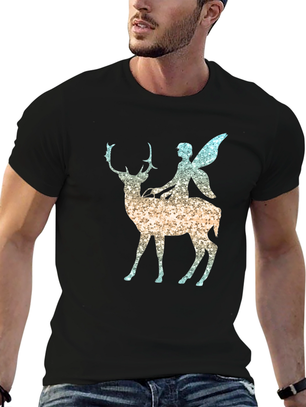 Fantasy Fairy Deer Graphic Tee - Black