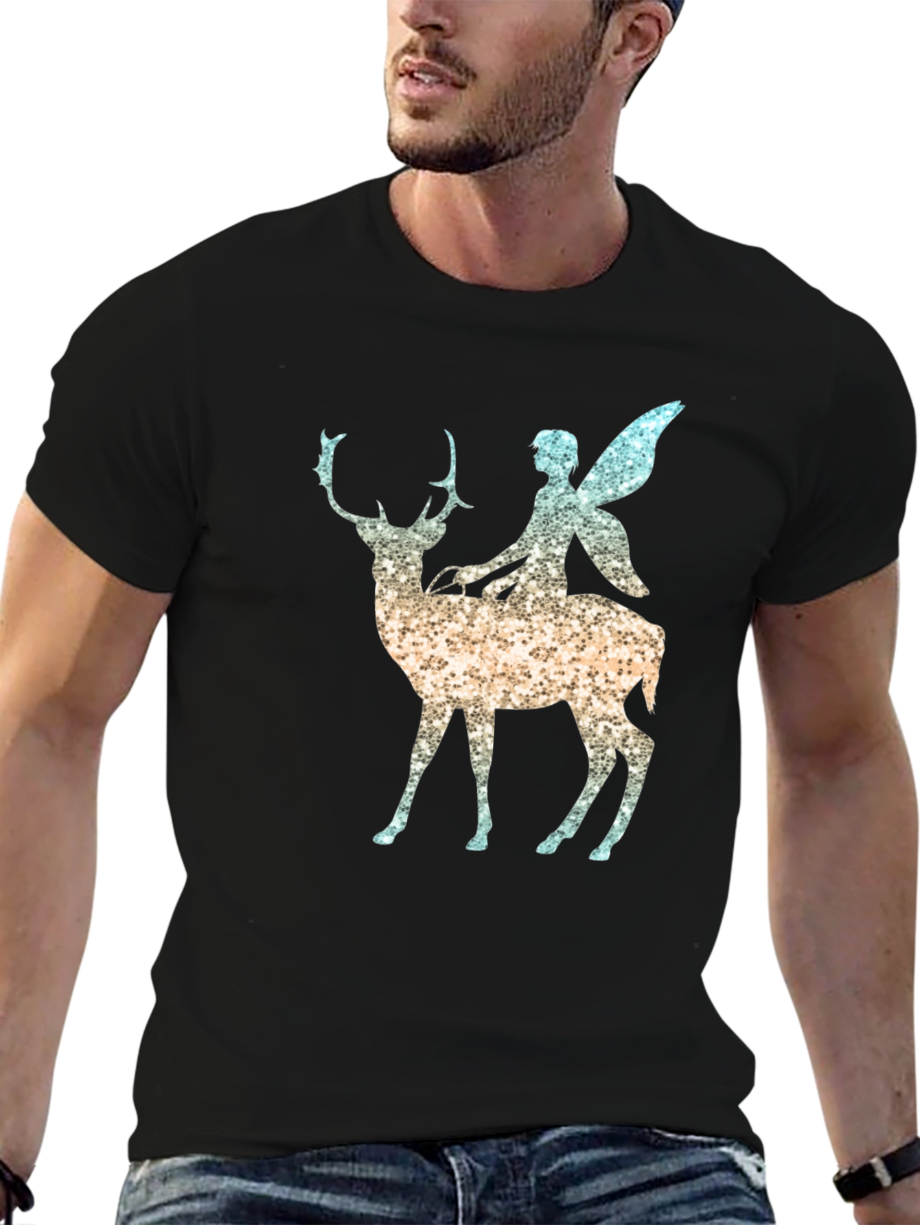 Fantasy Fairy Deer Graphic Tee - Black