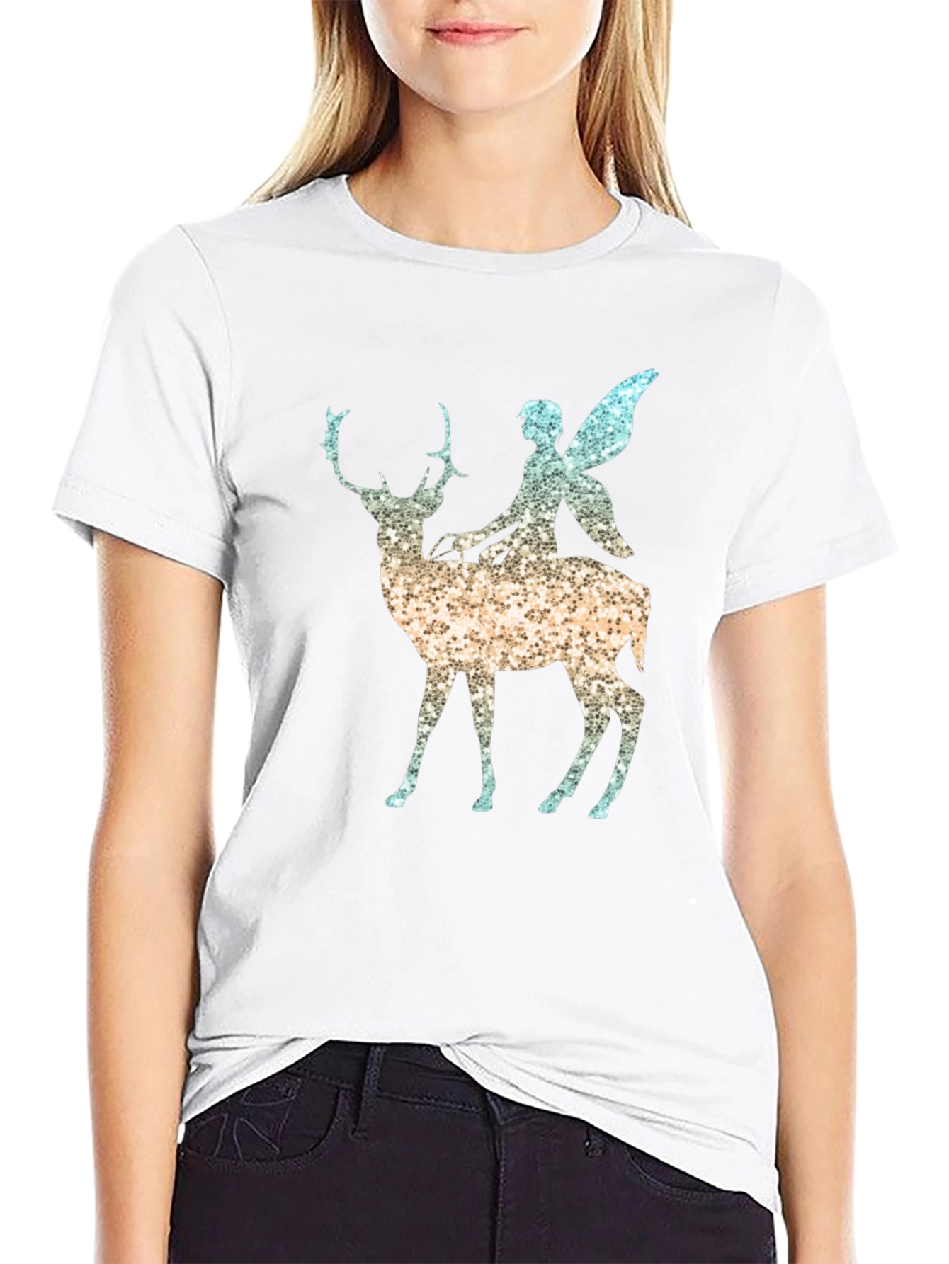 Fantasy Fairy Deer Graphic Tee - Black