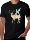 Fantasy Fairy Deer Graphic Tee - Black