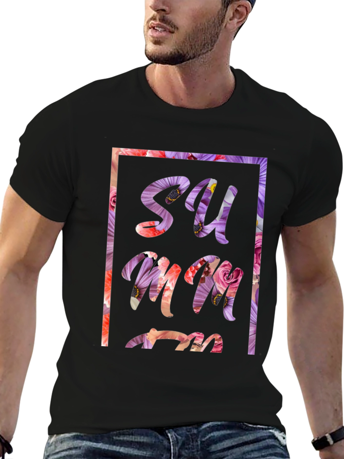 Floral Summer Graphic Tee - Black
