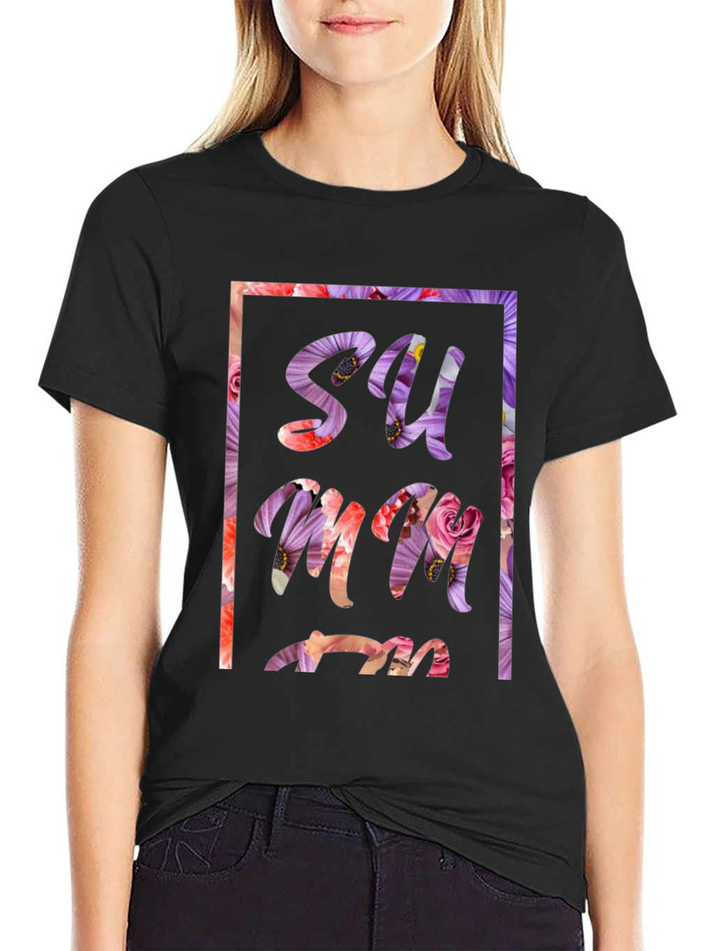 Floral Summer Graphic Tee - Black