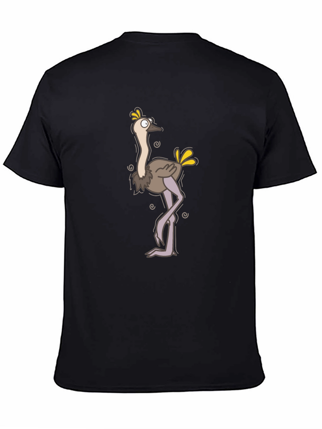 Funny Ostrich Cartoon Black T-Shirt