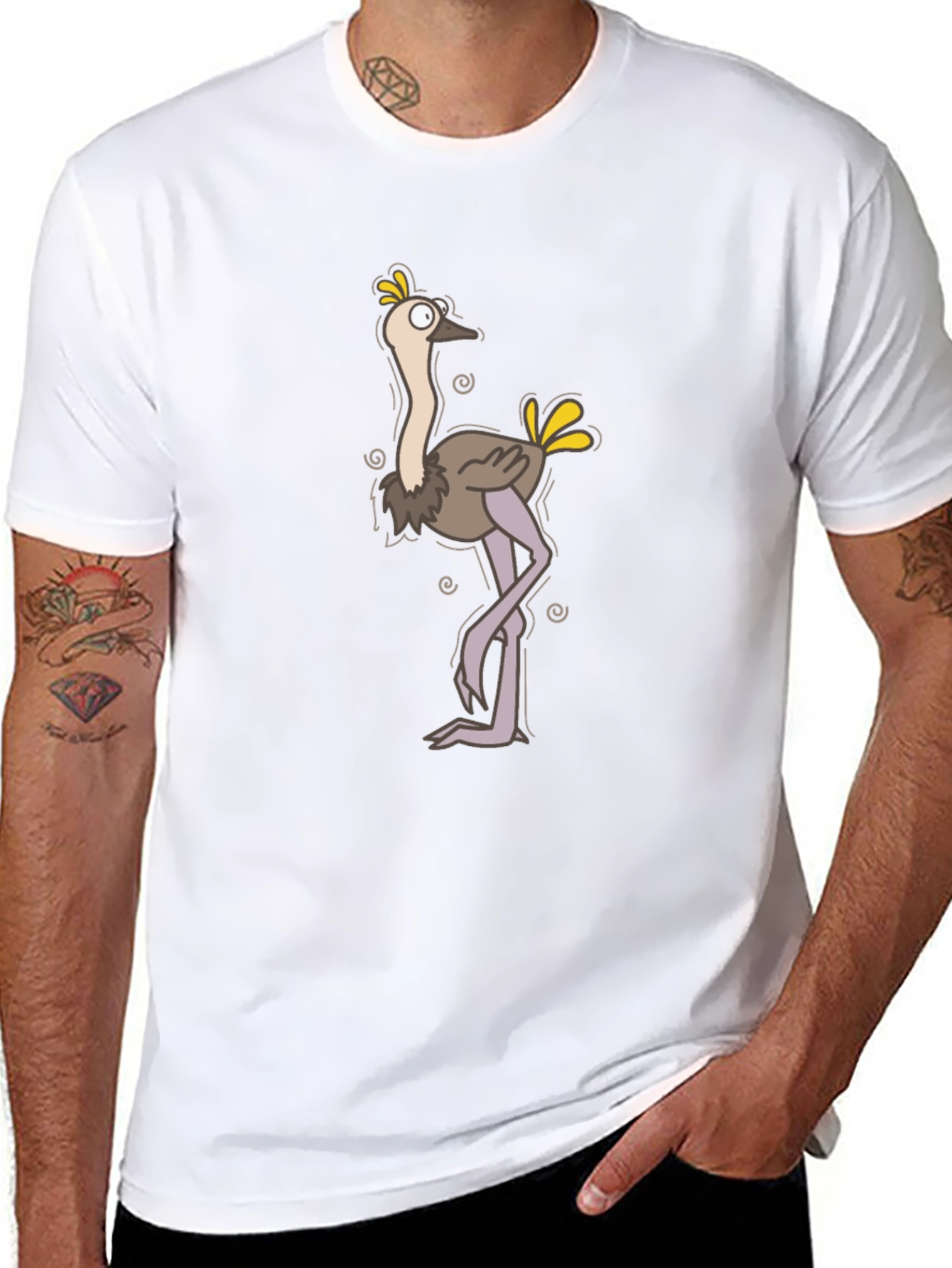 Funny Ostrich Cartoon Black T-Shirt