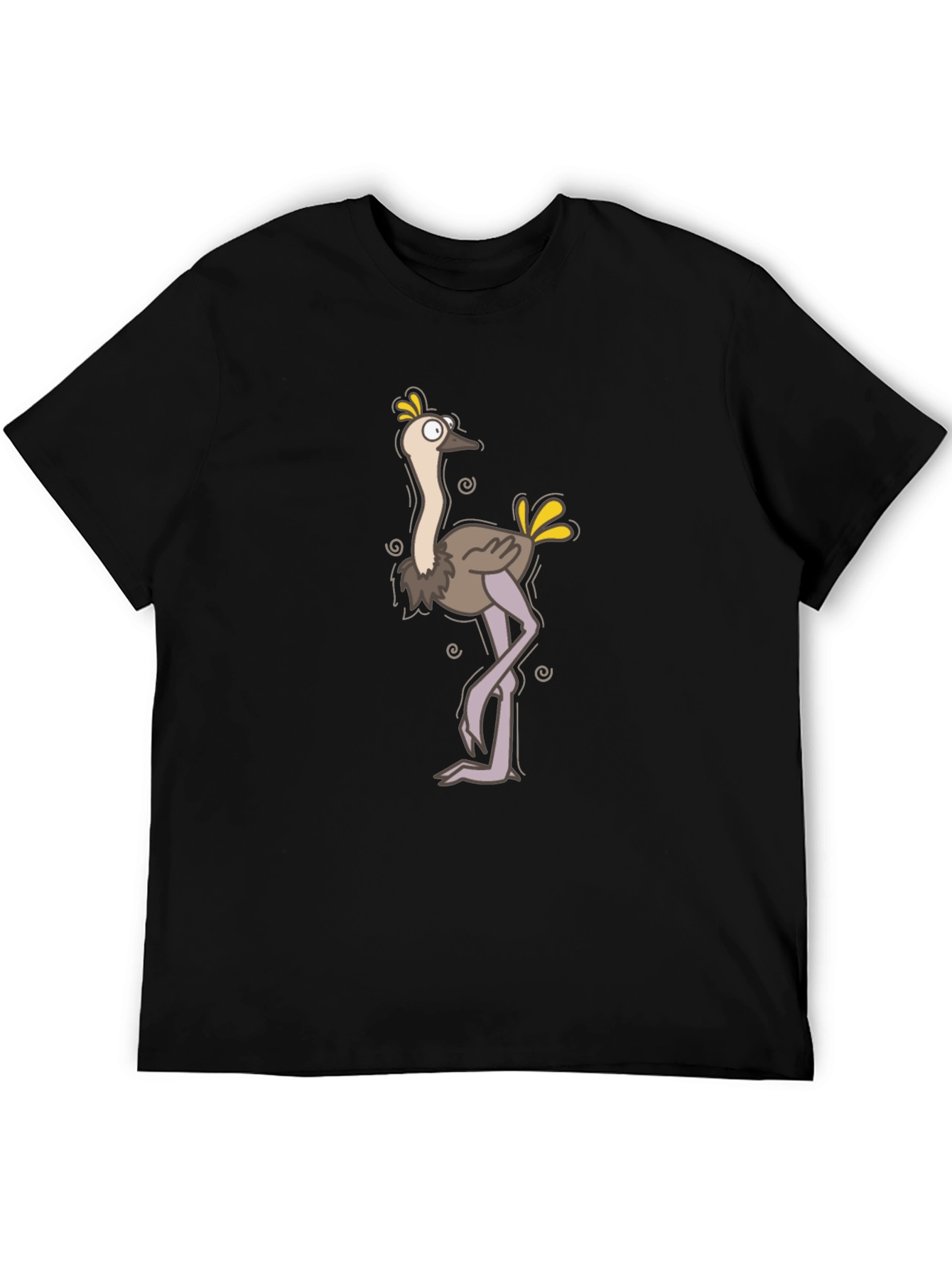 Funny Ostrich Cartoon Black T-Shirt