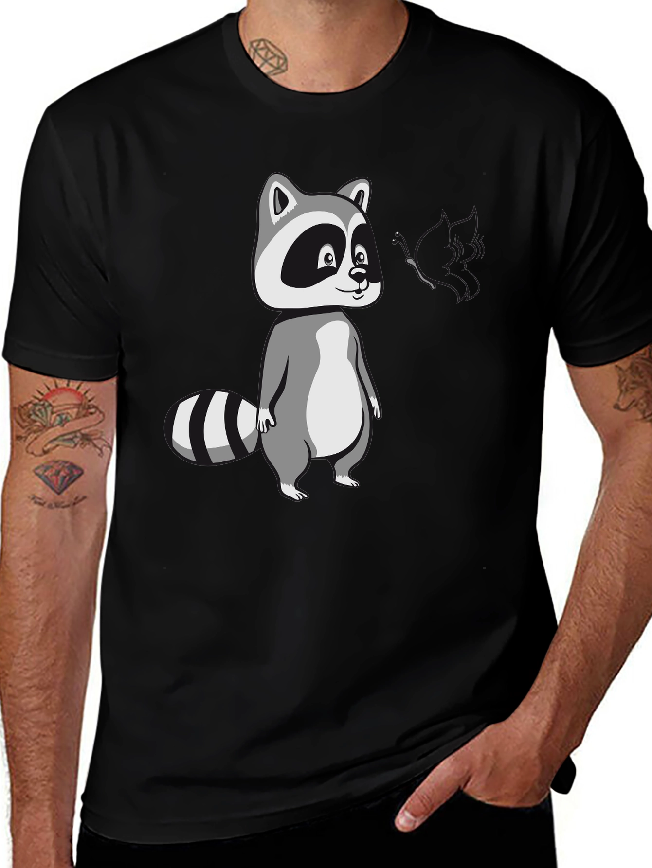 Cool Raccoon Graphic Tee - Black Cotton T-Shirt
