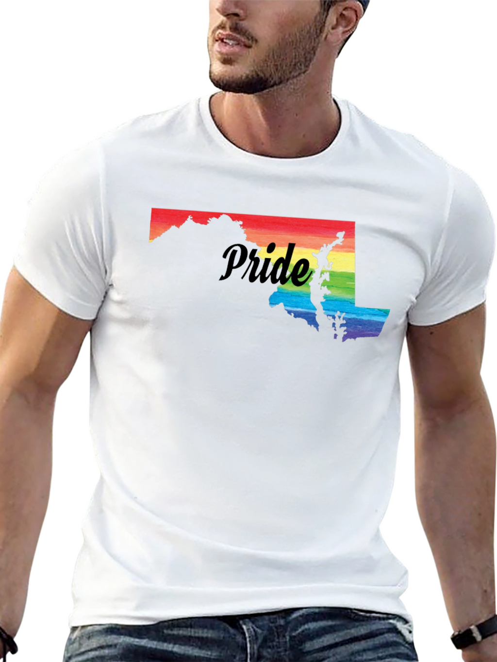 Pride Maryland T-Shirt - Rainbow State Silhouette LGBTQ