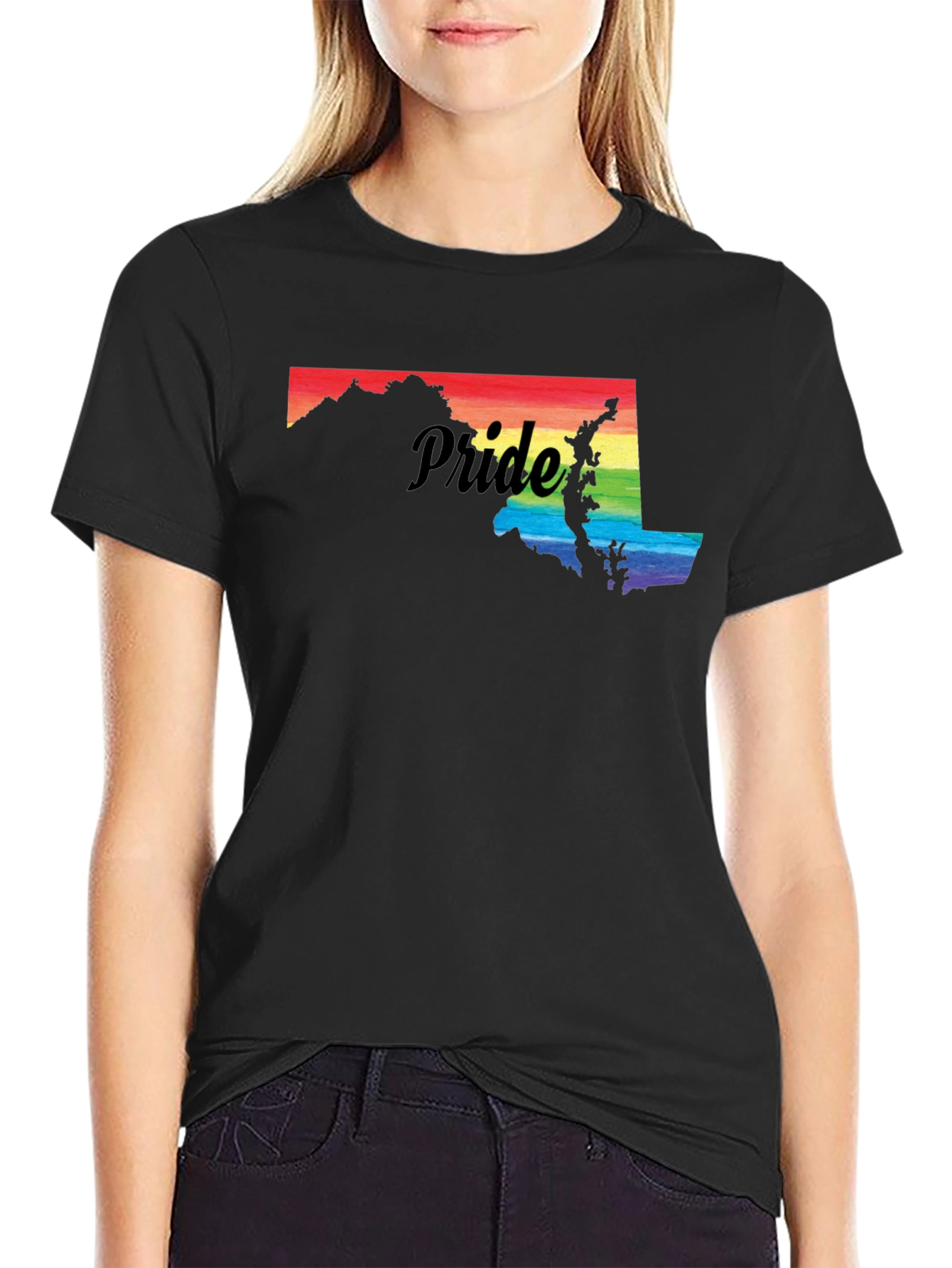 Pride Maryland T-Shirt - Rainbow State Silhouette LGBTQ