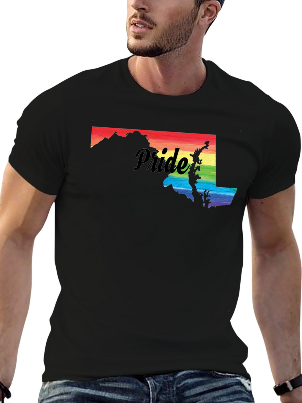 Pride Maryland T-Shirt - Rainbow State Silhouette LGBTQ