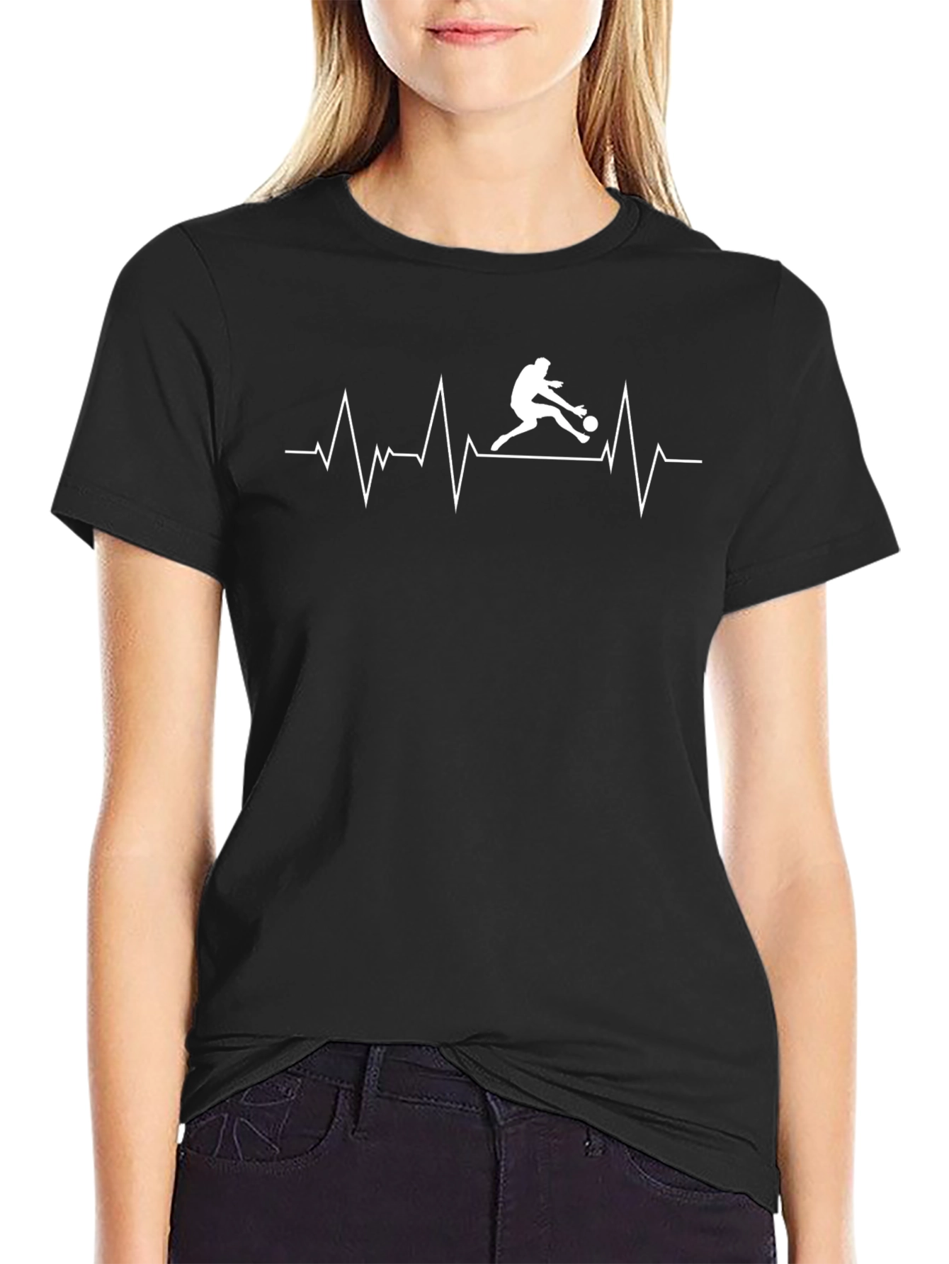 Soccer Heartbeat T-Shirt - Black