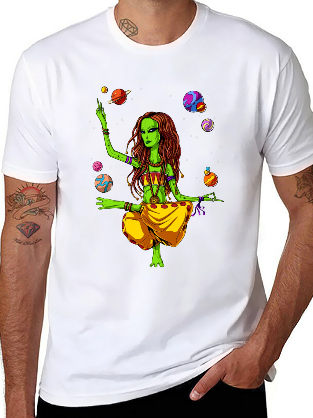 Alien Yoga Planets Graphic T-Shirt