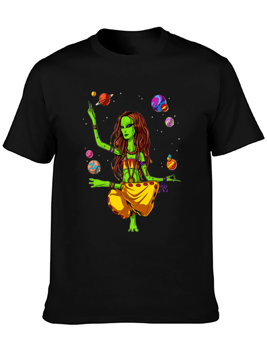 Alien Yoga Planets Graphic T-Shirt