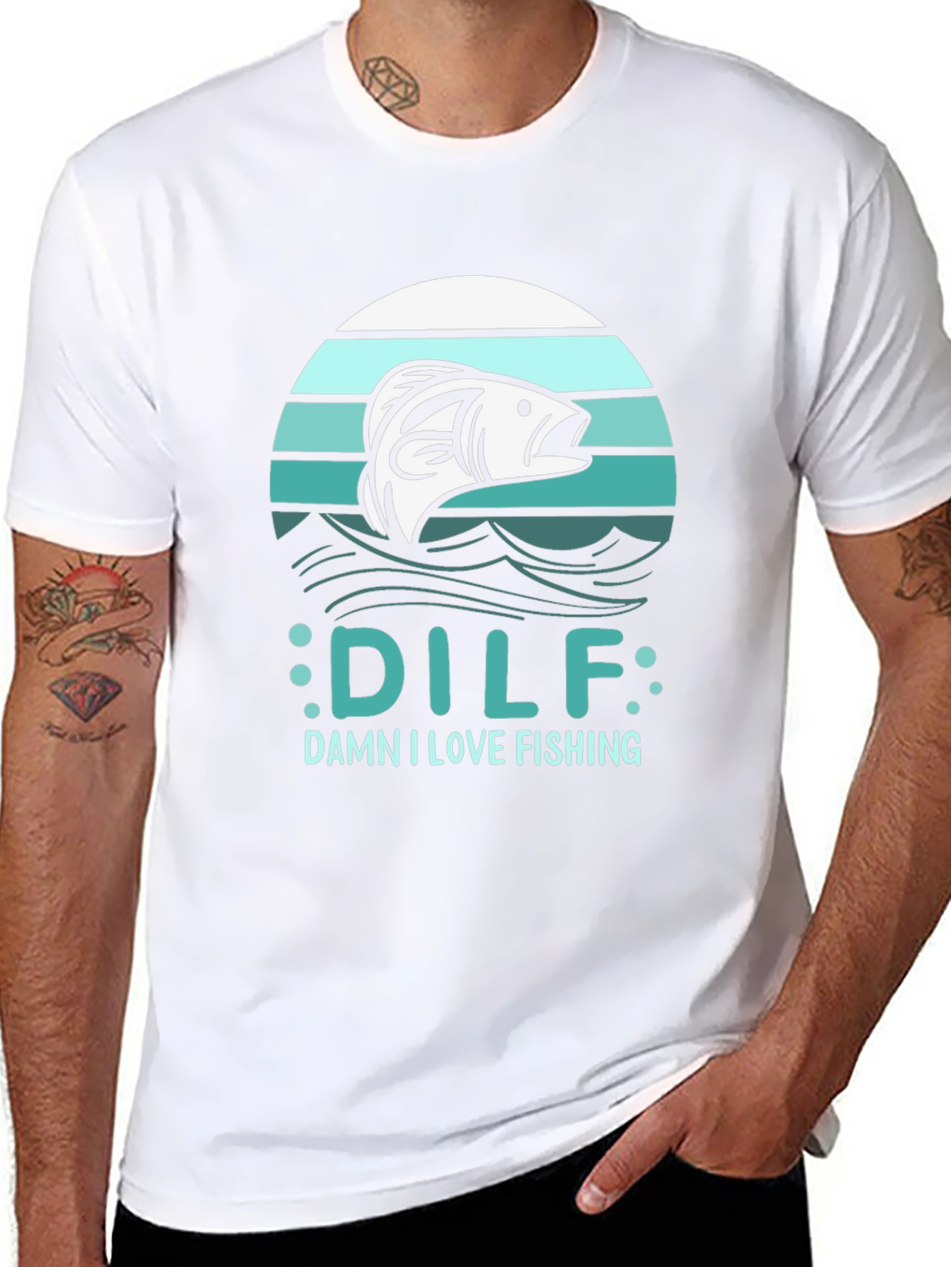 DILF Damn I Love Fishing Mens Black T-Shirt
