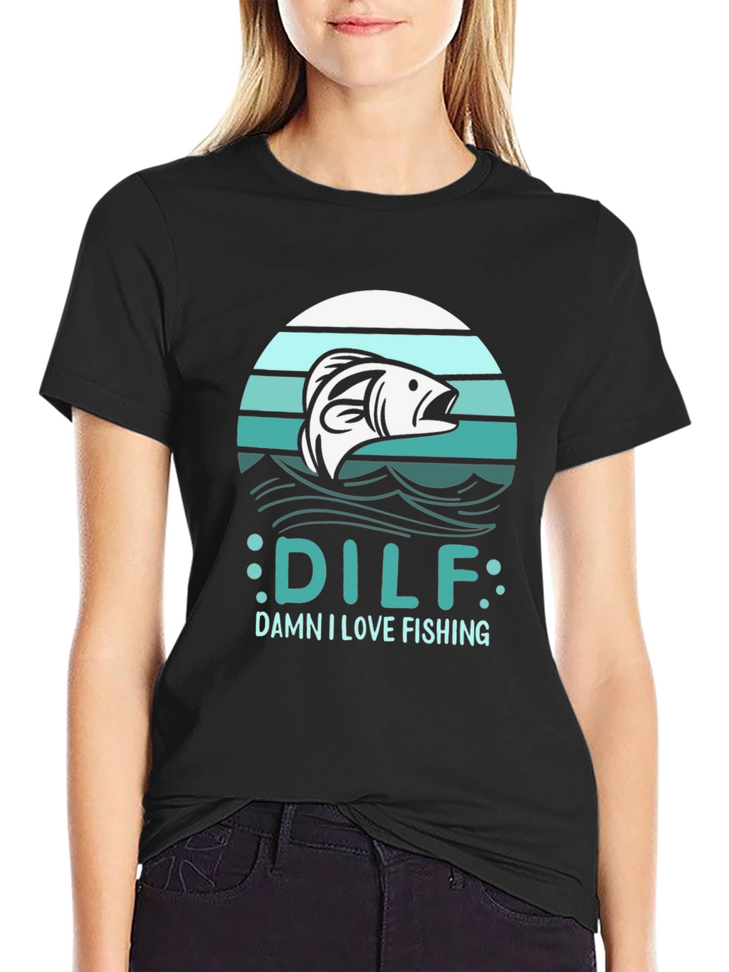DILF Damn I Love Fishing Mens Black T-Shirt