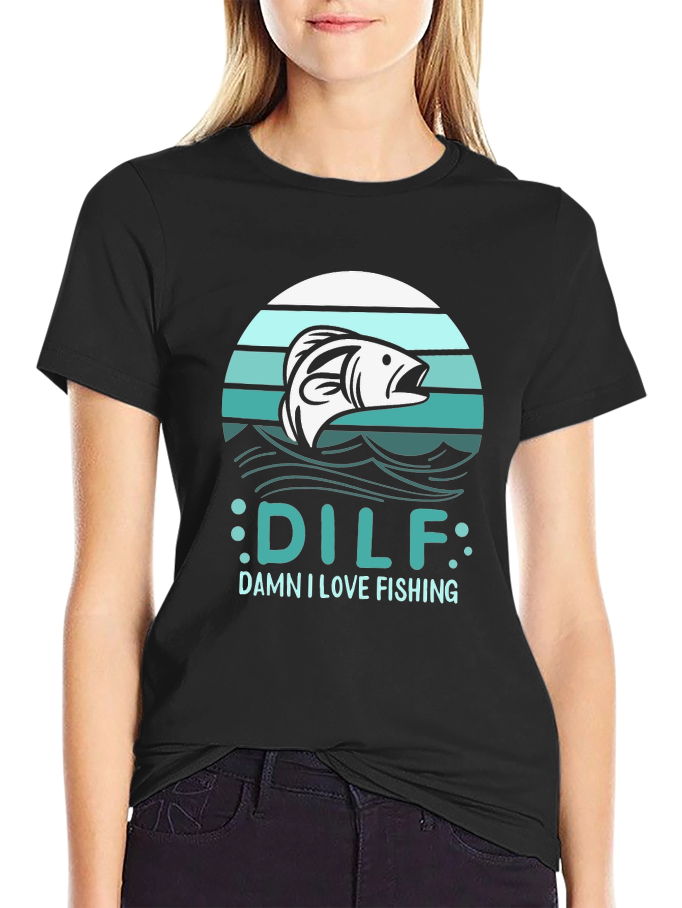 DILF Damn I Love Fishing Mens Black T-Shirt