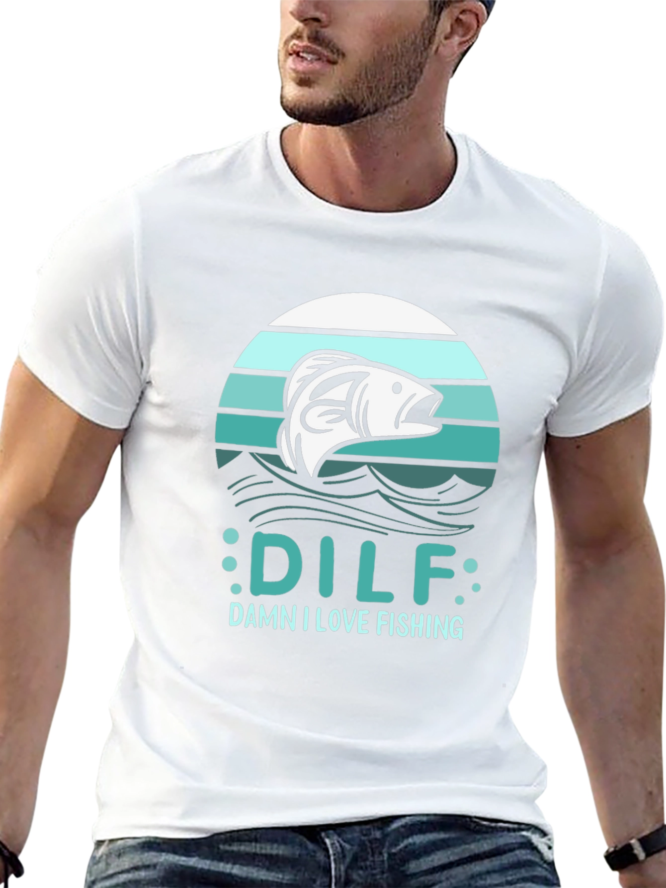 DILF Damn I Love Fishing Mens Black T-Shirt
