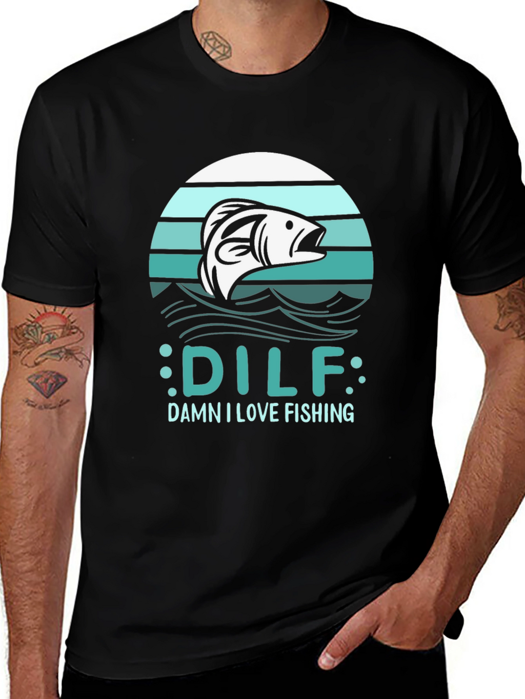 DILF Damn I Love Fishing Mens Black T-Shirt