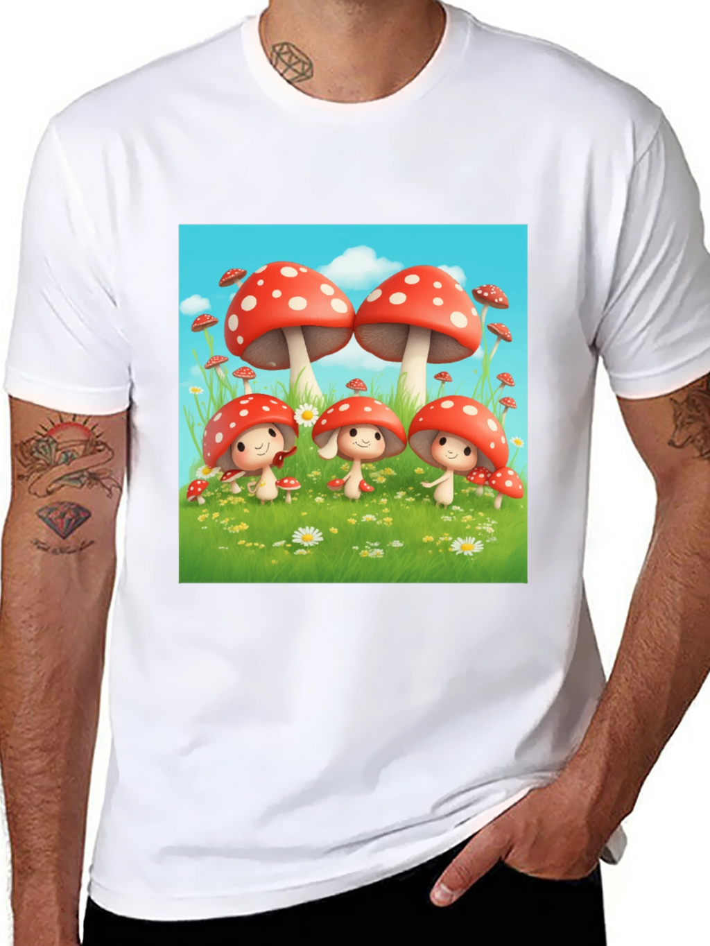 Mushroom Crew Graphic Tee - Black Cotton Shirt