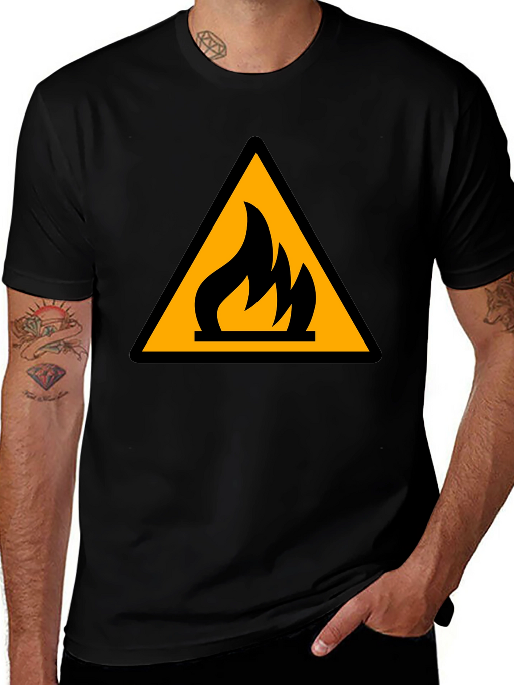 Flammable Hazard Symbol Black T-Shirt