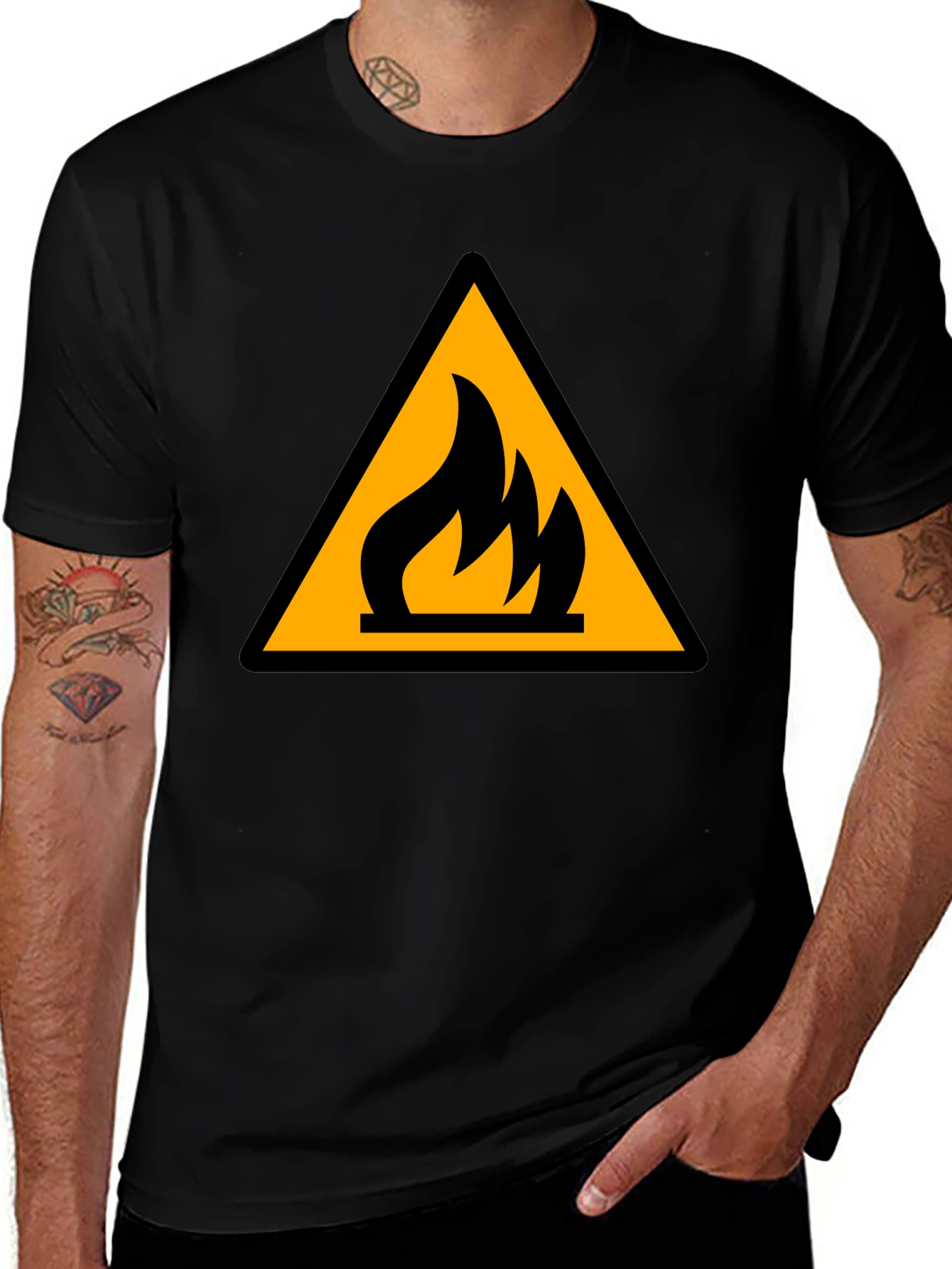 Flammable Hazard Symbol Black T-Shirt