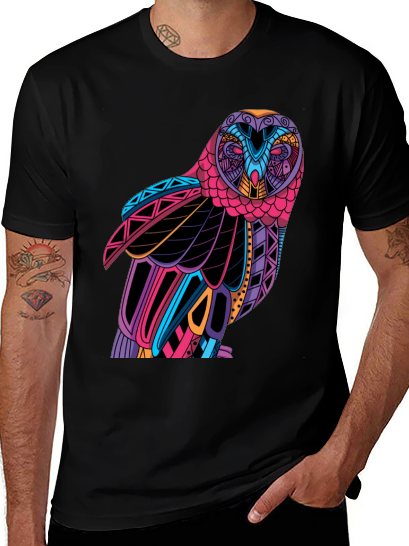 Colorful Owl Graphic T-Shirt - Unique Design