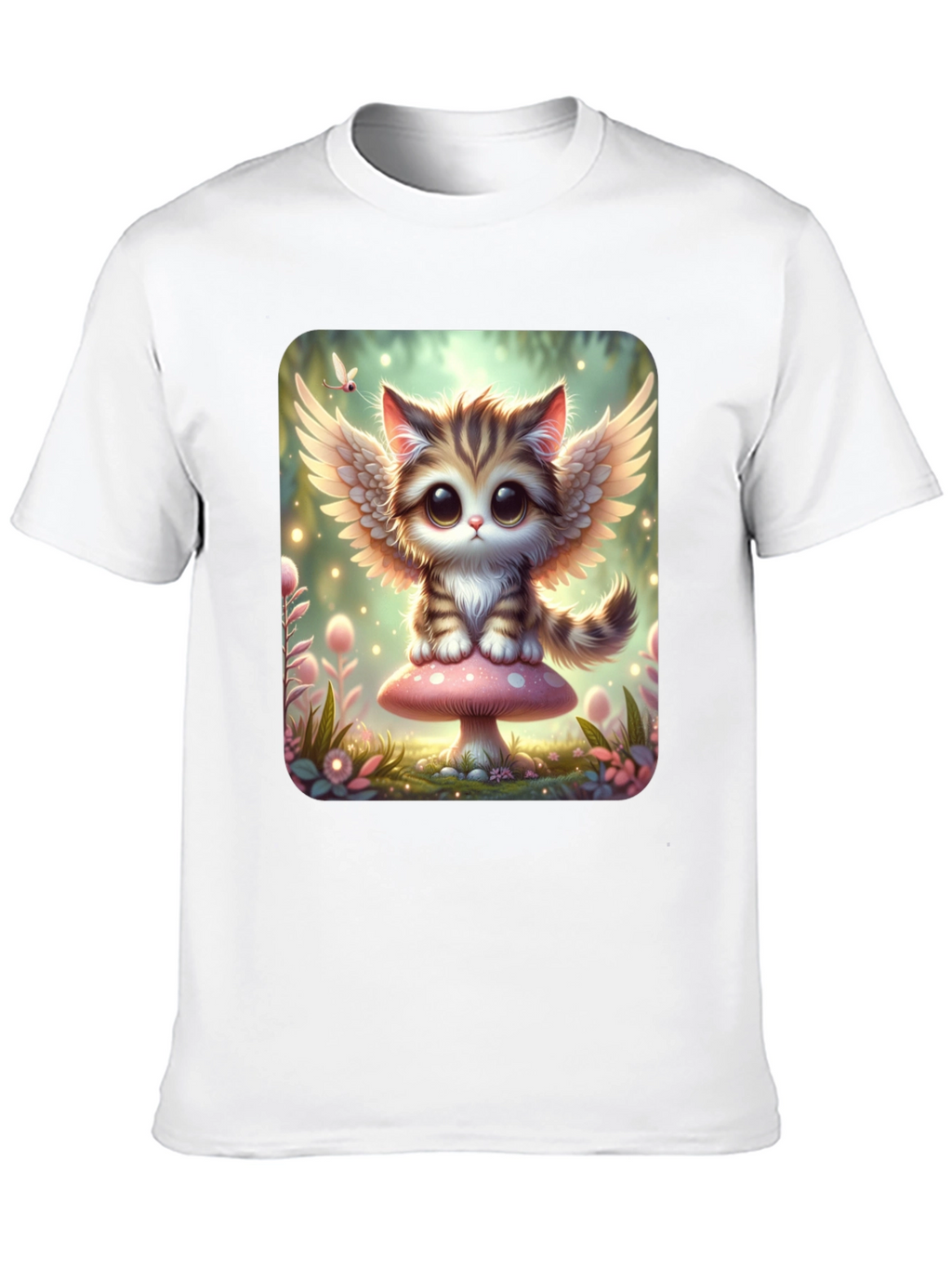 Cute Angel Kitty T-Shirt - Black
