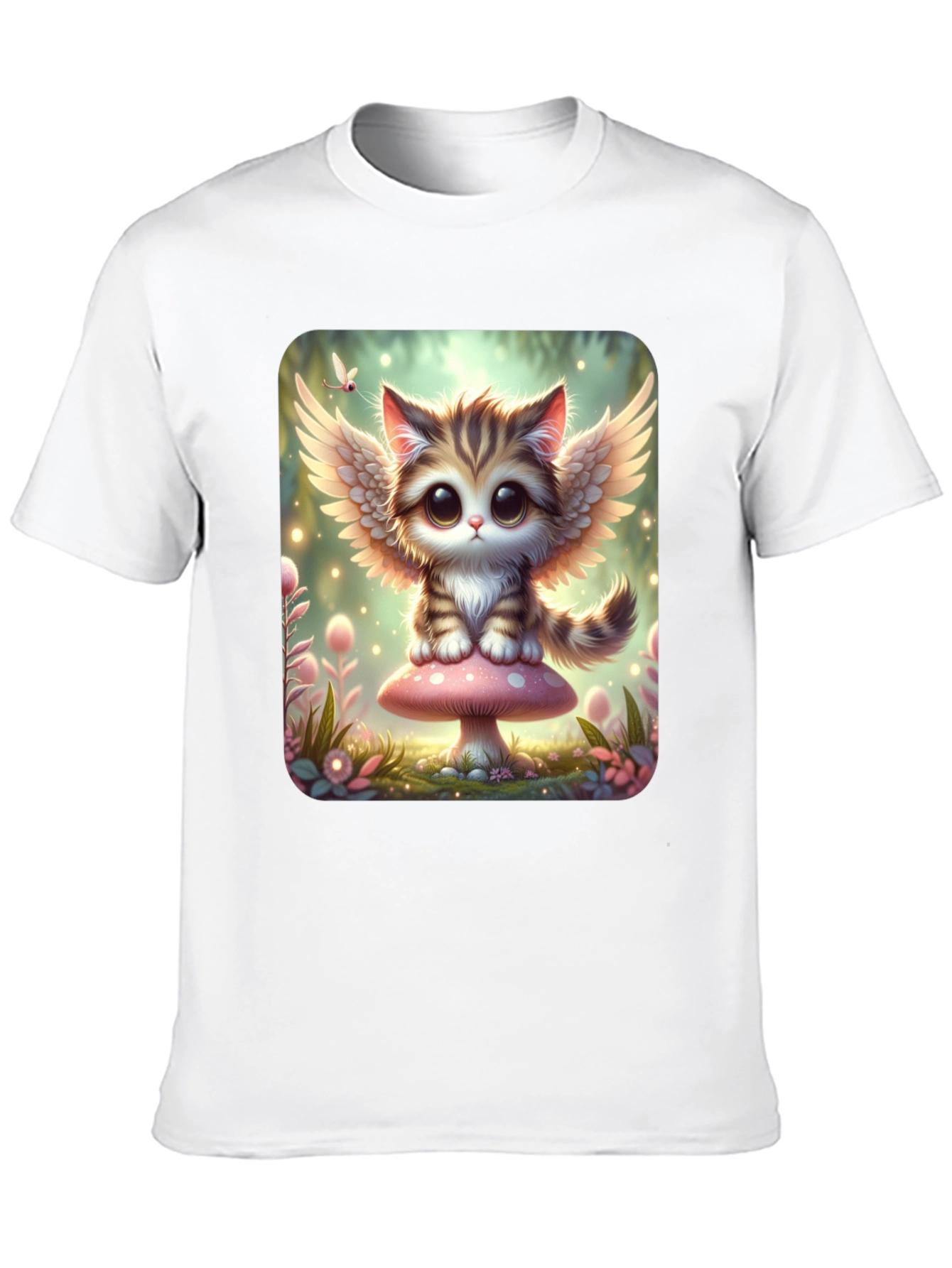 Cute Angel Kitty T-Shirt - Black