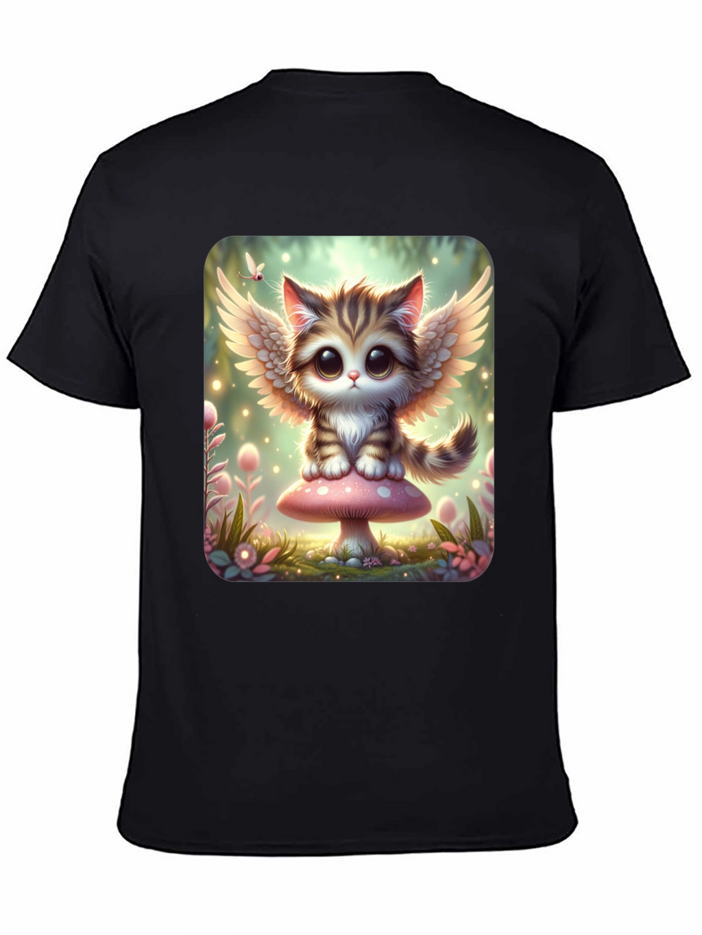 Cute Angel Kitty T-Shirt - Black