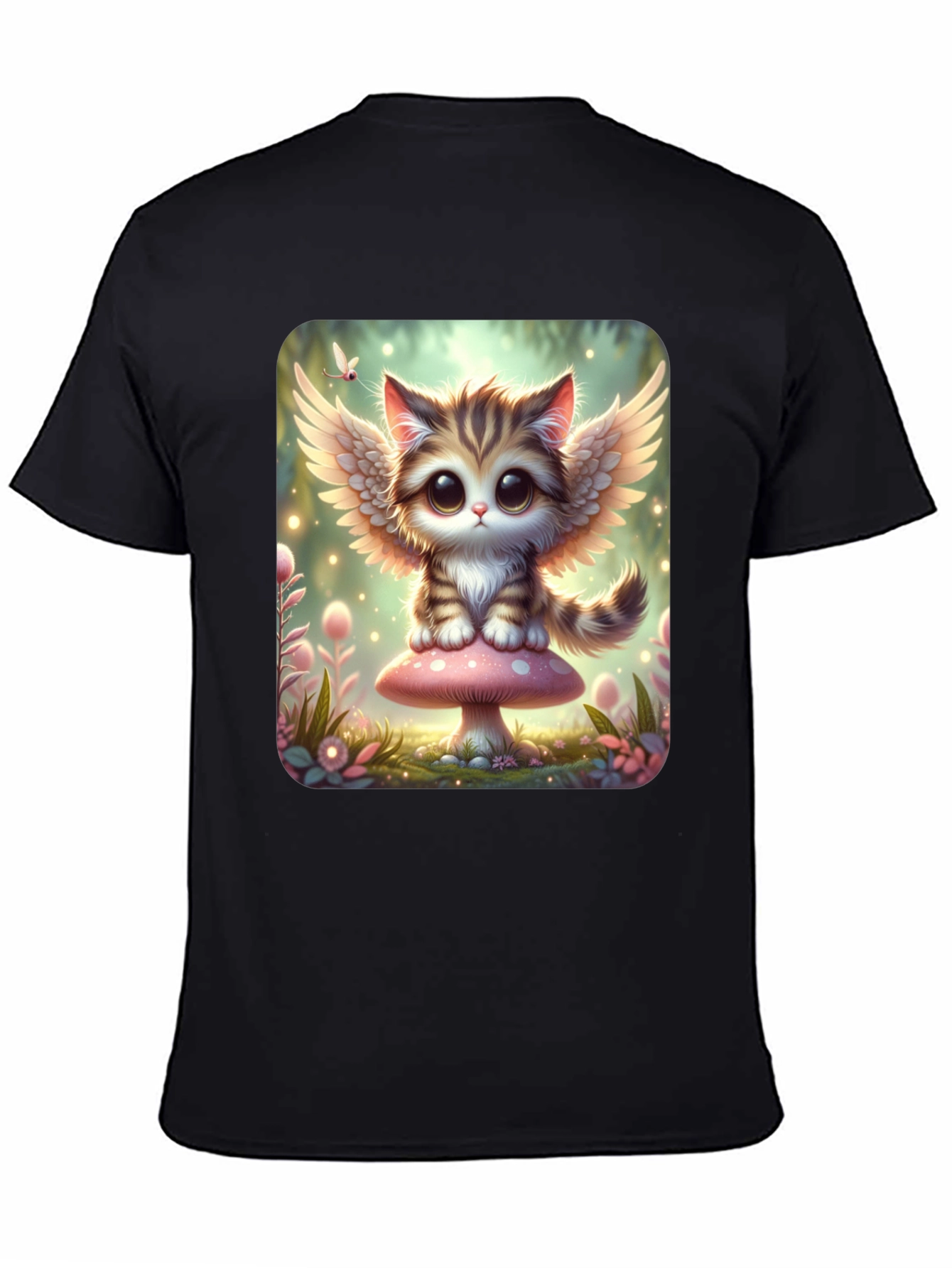Cute Angel Kitty T-Shirt - Black