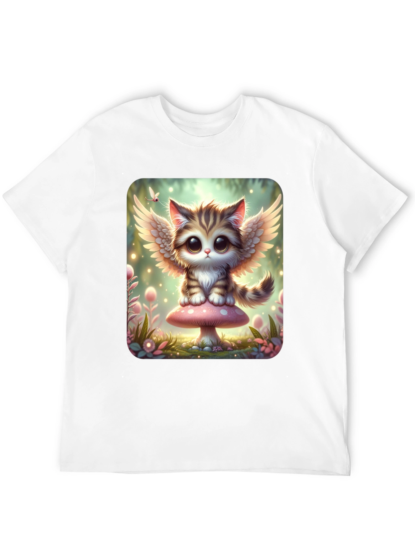 Cute Angel Kitty T-Shirt - Black