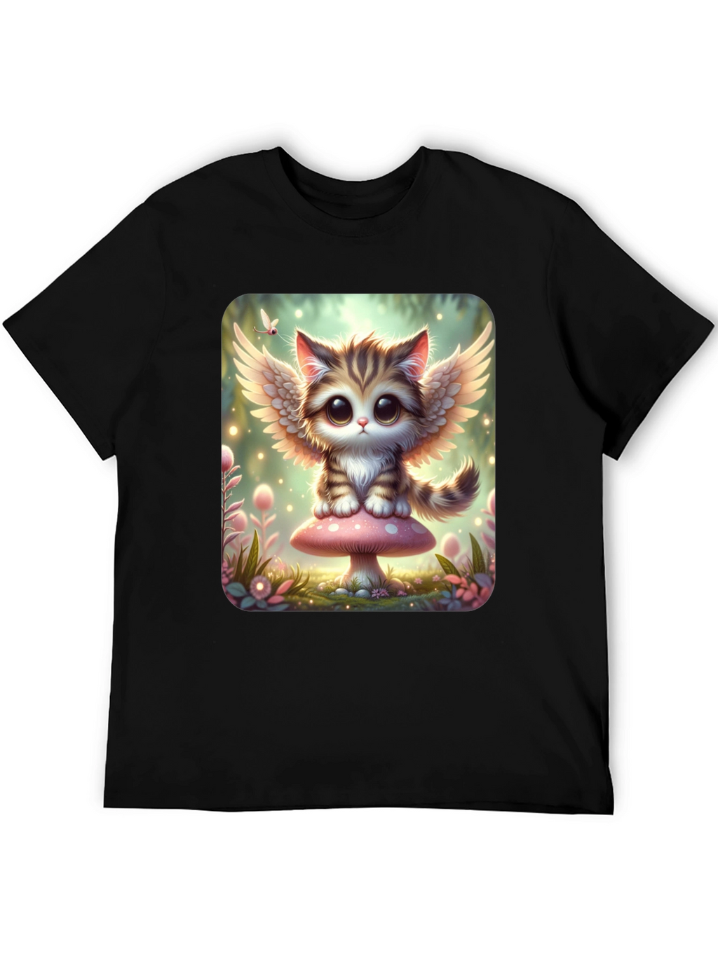 Cute Angel Kitty T-Shirt - Black
