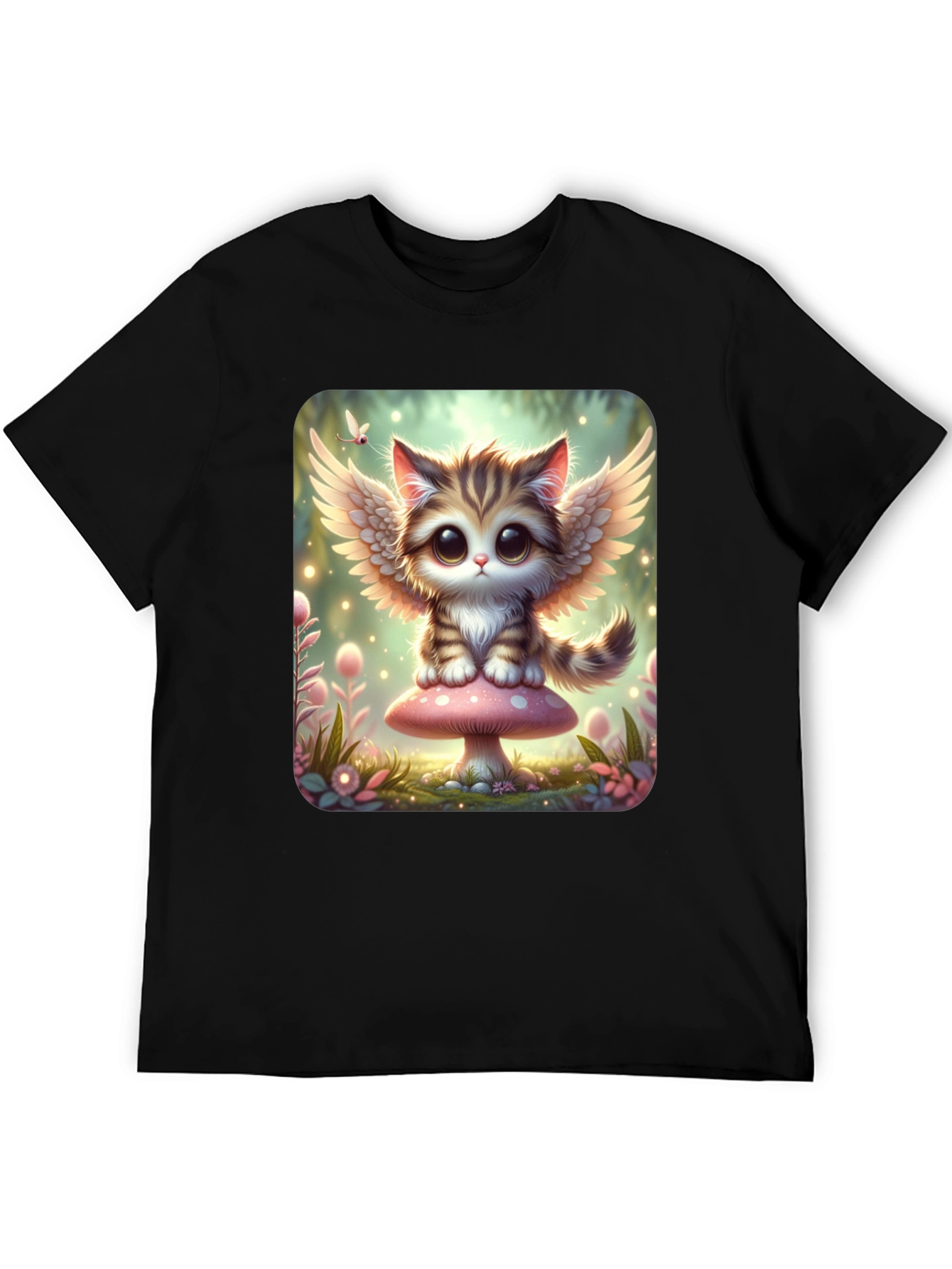 Cute Angel Kitty T-Shirt - Black