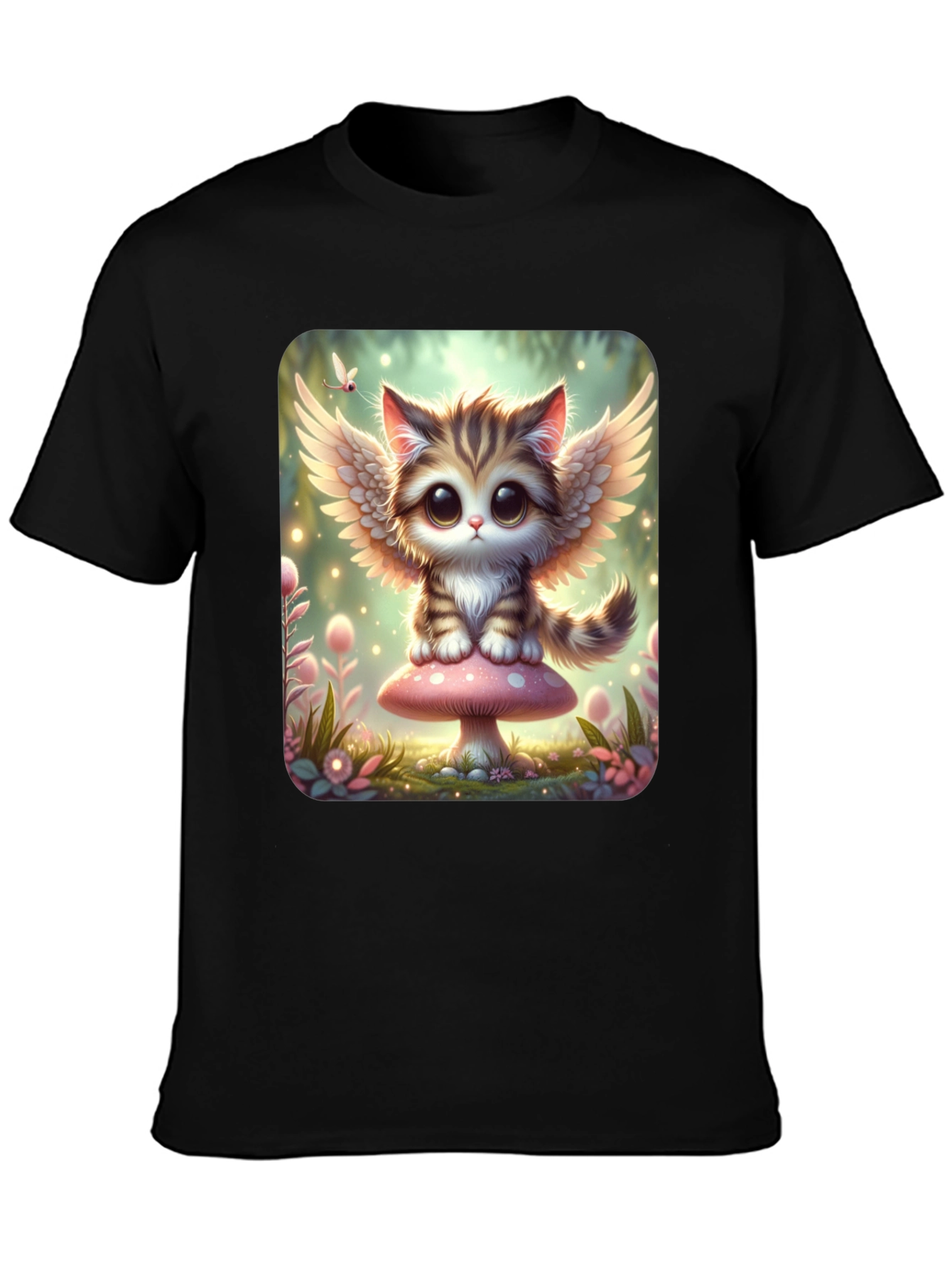 Cute Angel Kitty T-Shirt - Black